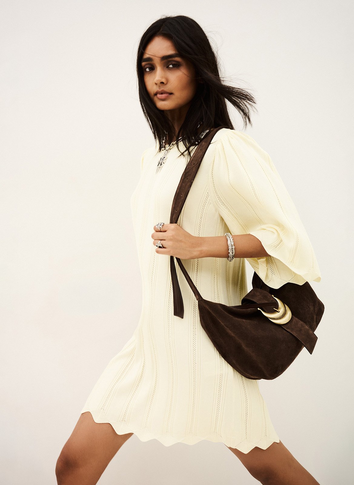 Korte jurk met 3/4-mouwen van gebreide stof BA&SH Beige
