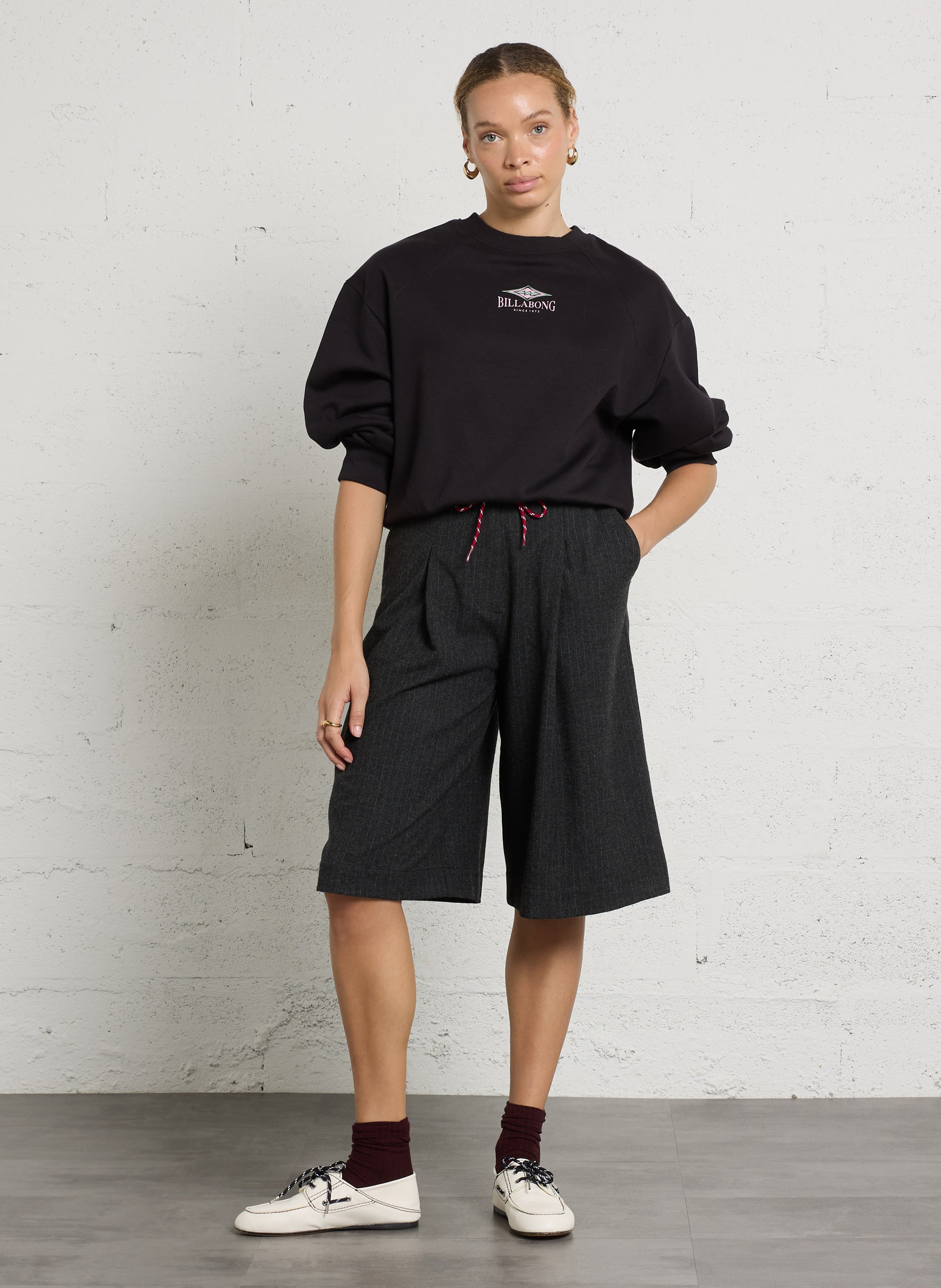 Weites Sweatshirt aus Baumwoll-Mix mit Rundhalsausschnitt und Siebdruck BILLABONG Schwarz