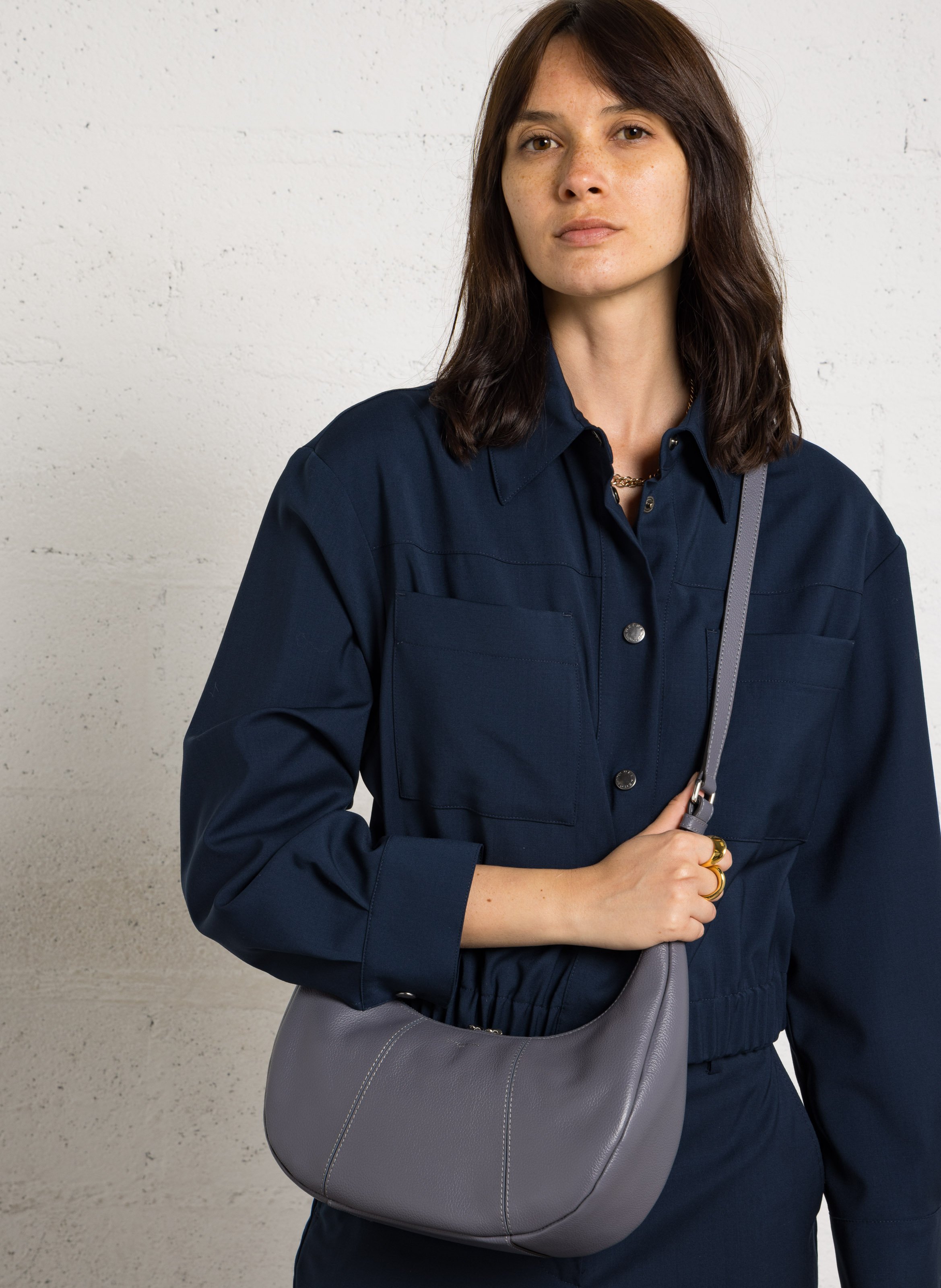 Small zippered hobo bag in grained leather LE TANNEUR Blue