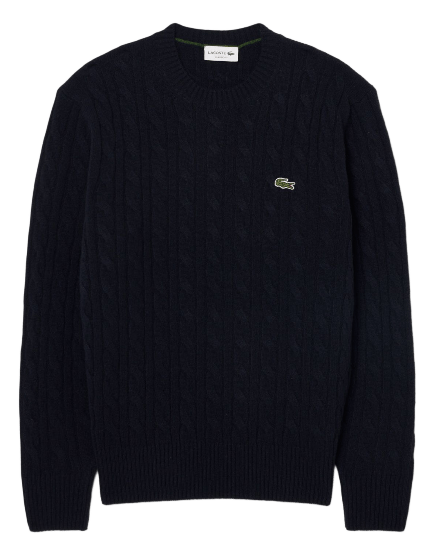 Straight wool cable-knit round-neck jumper LACOSTE Blue