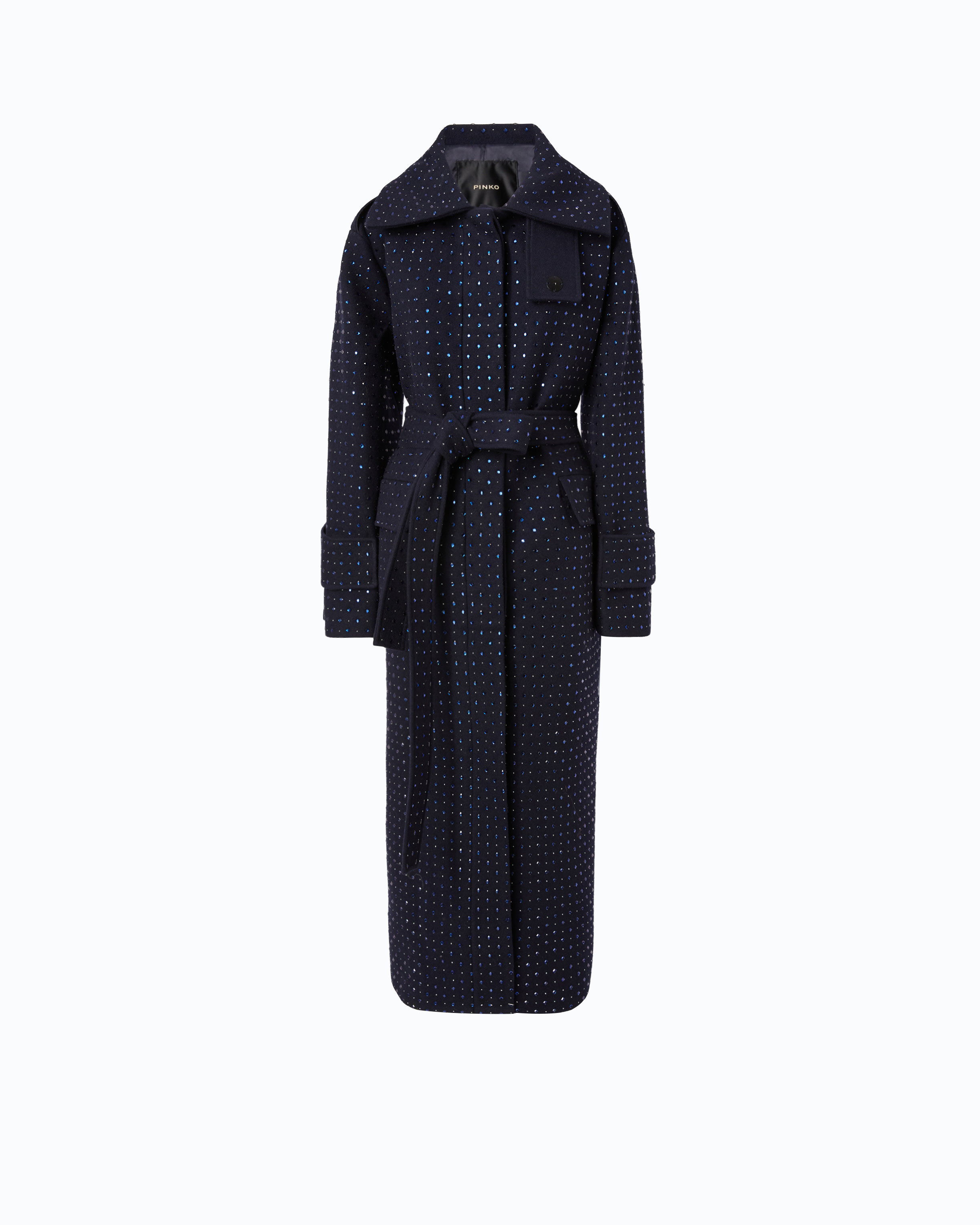 Manteau long en laine à strass all-over PINKO
