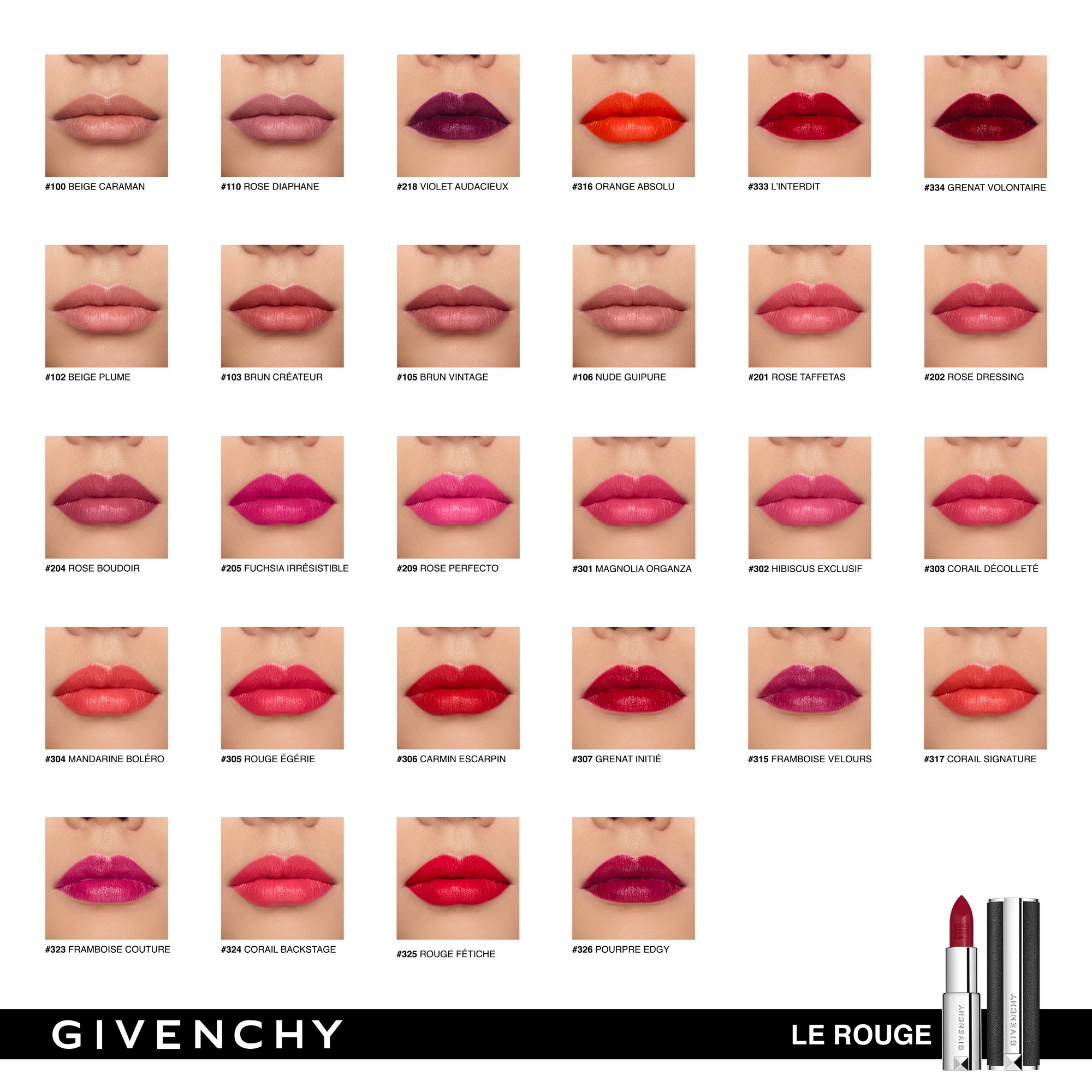 LE ROUGE - Lippenstift - stralend matte, poedermatte of fonkelende, glanzende finish GIVENCHY N°323 framboise couture