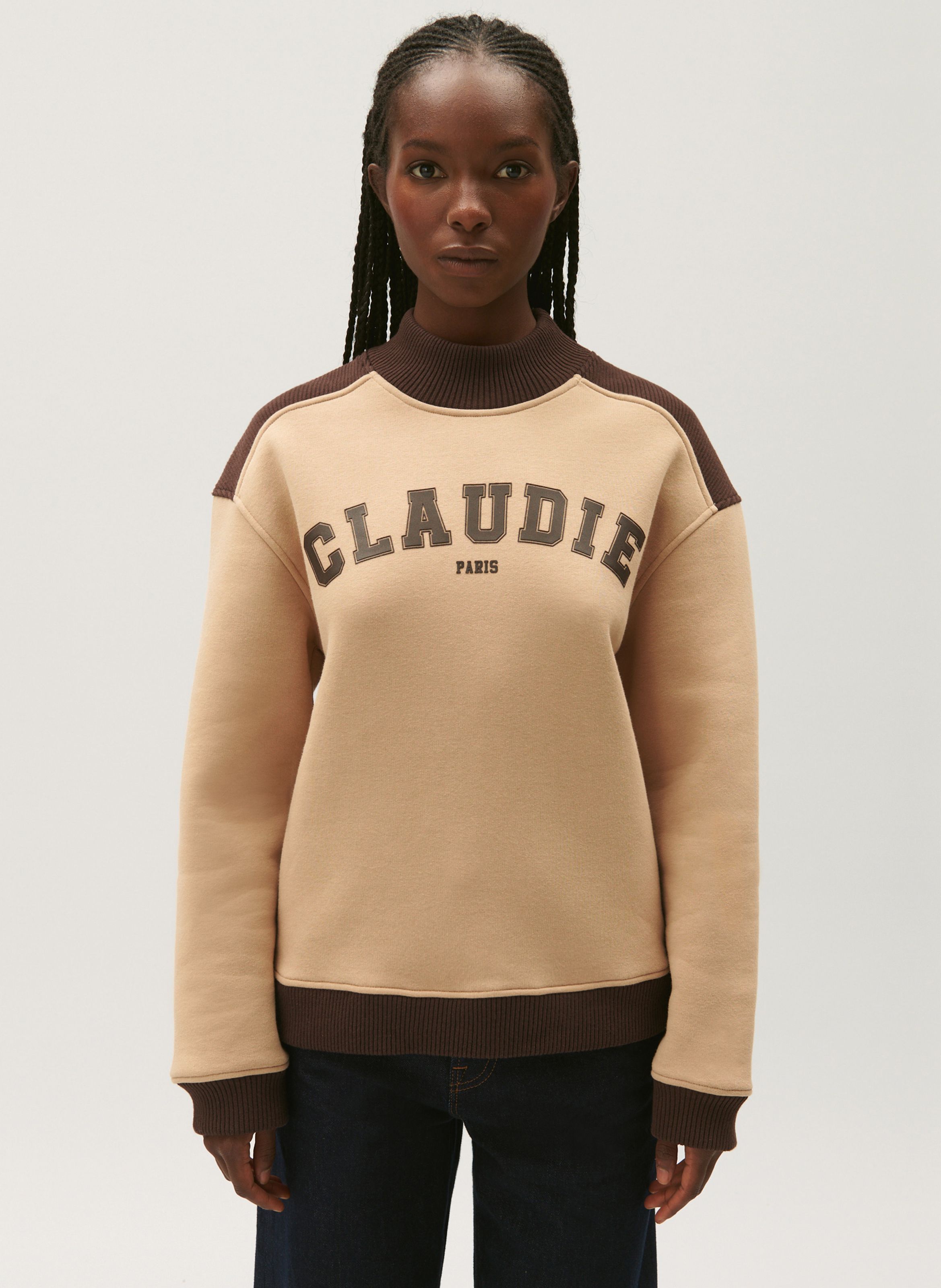 SWEAT COL MONTANT OVERSIZE EN COTON M LANG BICOLORE CLAUDIE PIERLOT FEMME Place des Tendances