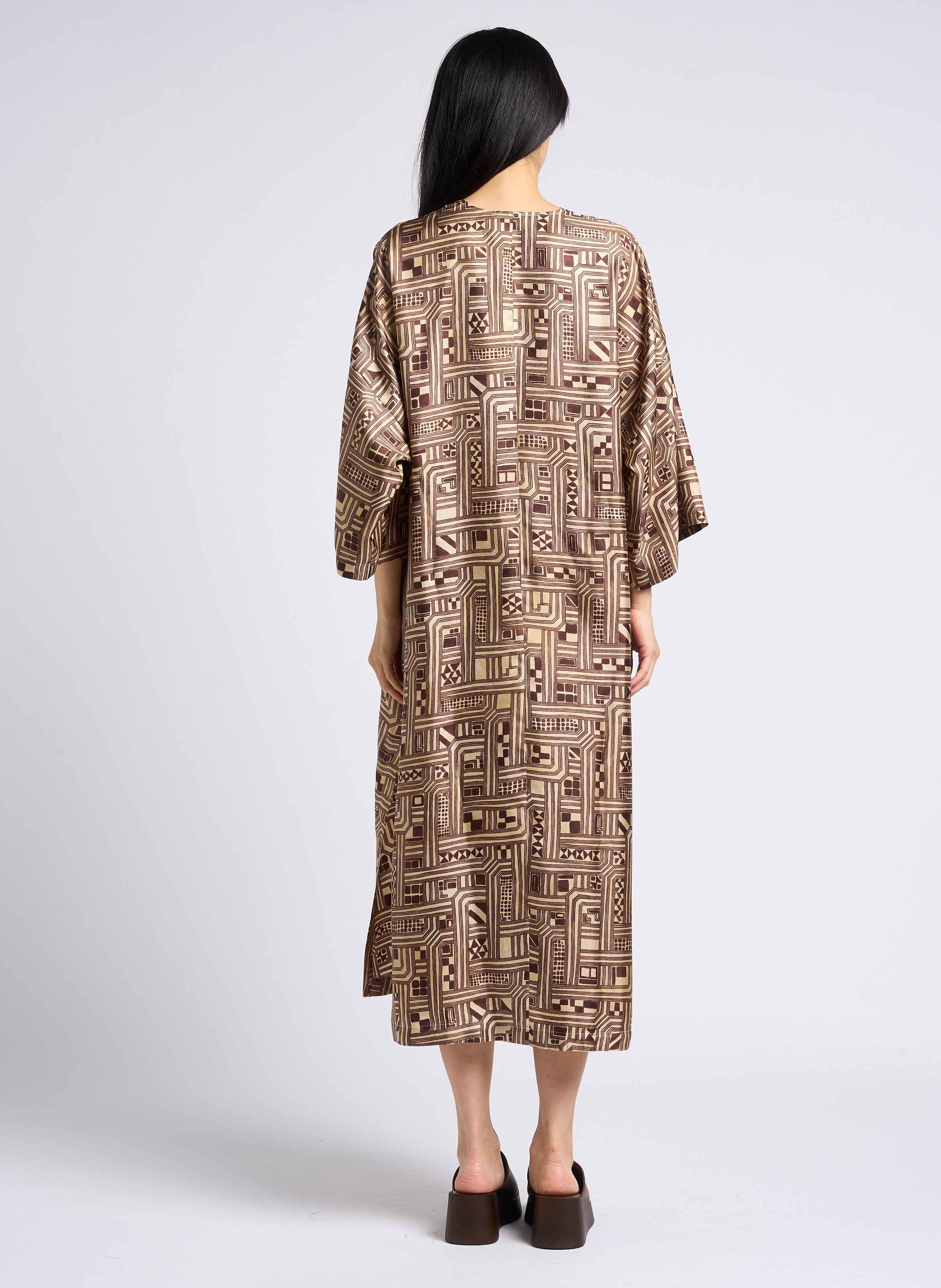 Printed silk V-neck midi dress MOMONI Beige