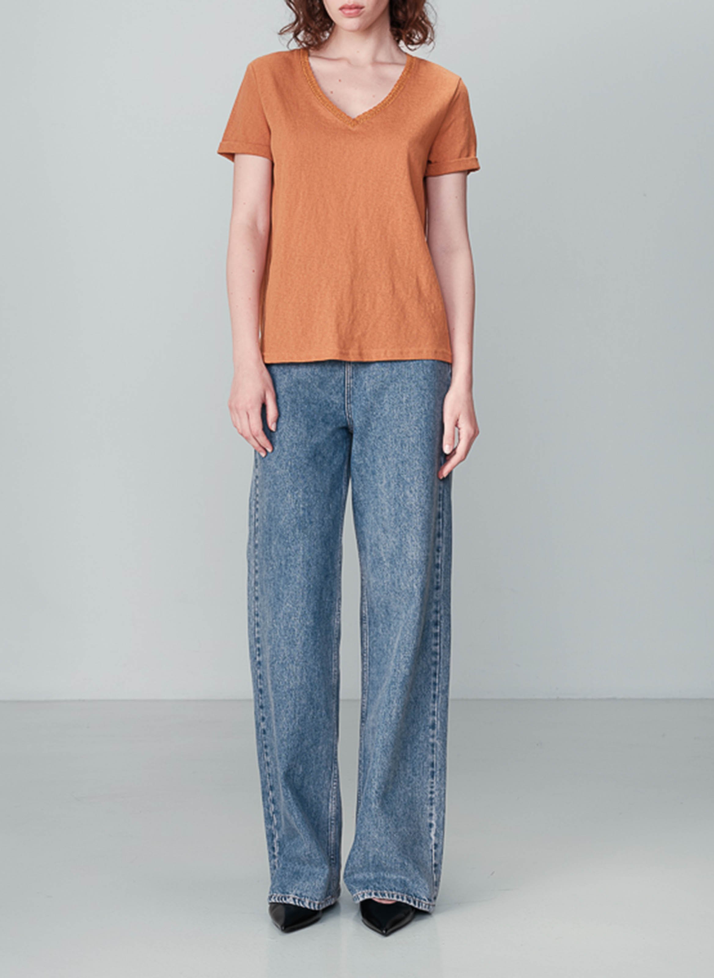 Tee-shirt col V droit en coton mélangé GRACE ET MILA Jaune