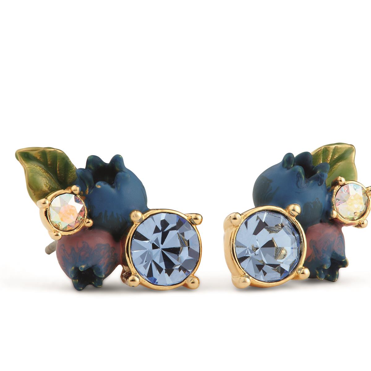 Boucles d'oreilles tiges myrtilles et pierre en verre taillé ronde LES NEREIDES Multicolore