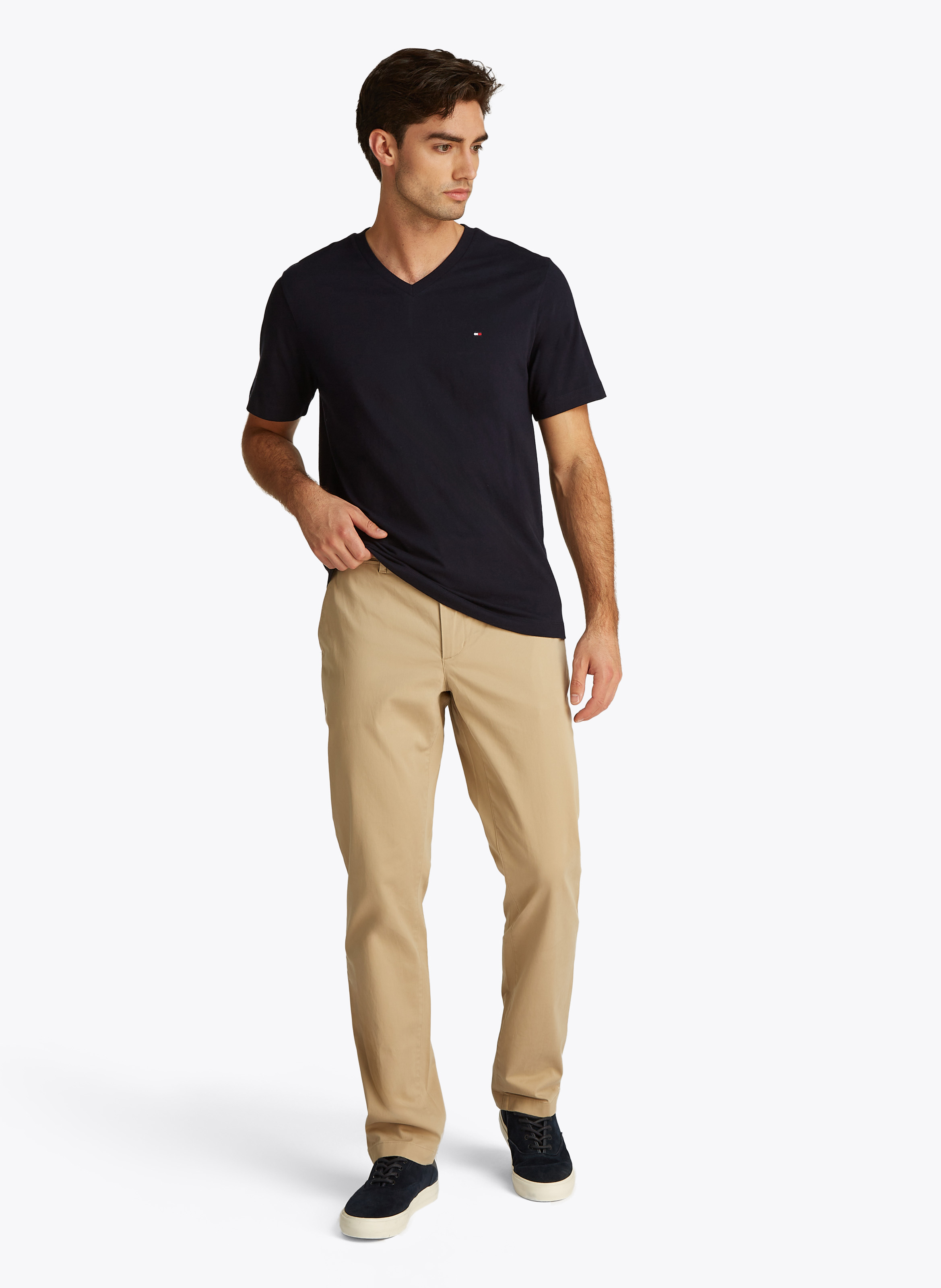 Tee-shirt col v uni en coton TOMMY HILFIGER Bleu