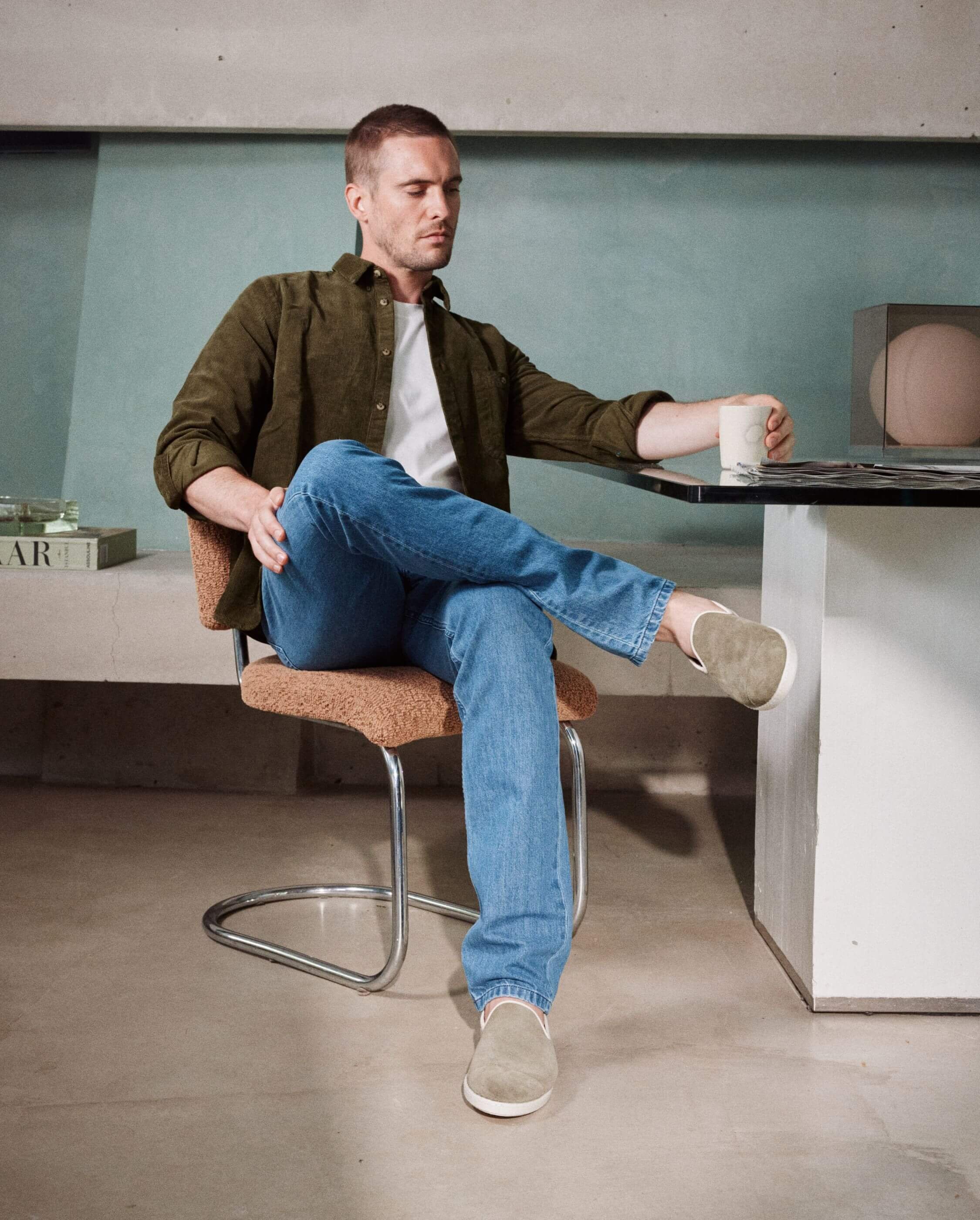 Chausson homme cuir, kaki clair ANGARDE Kaki