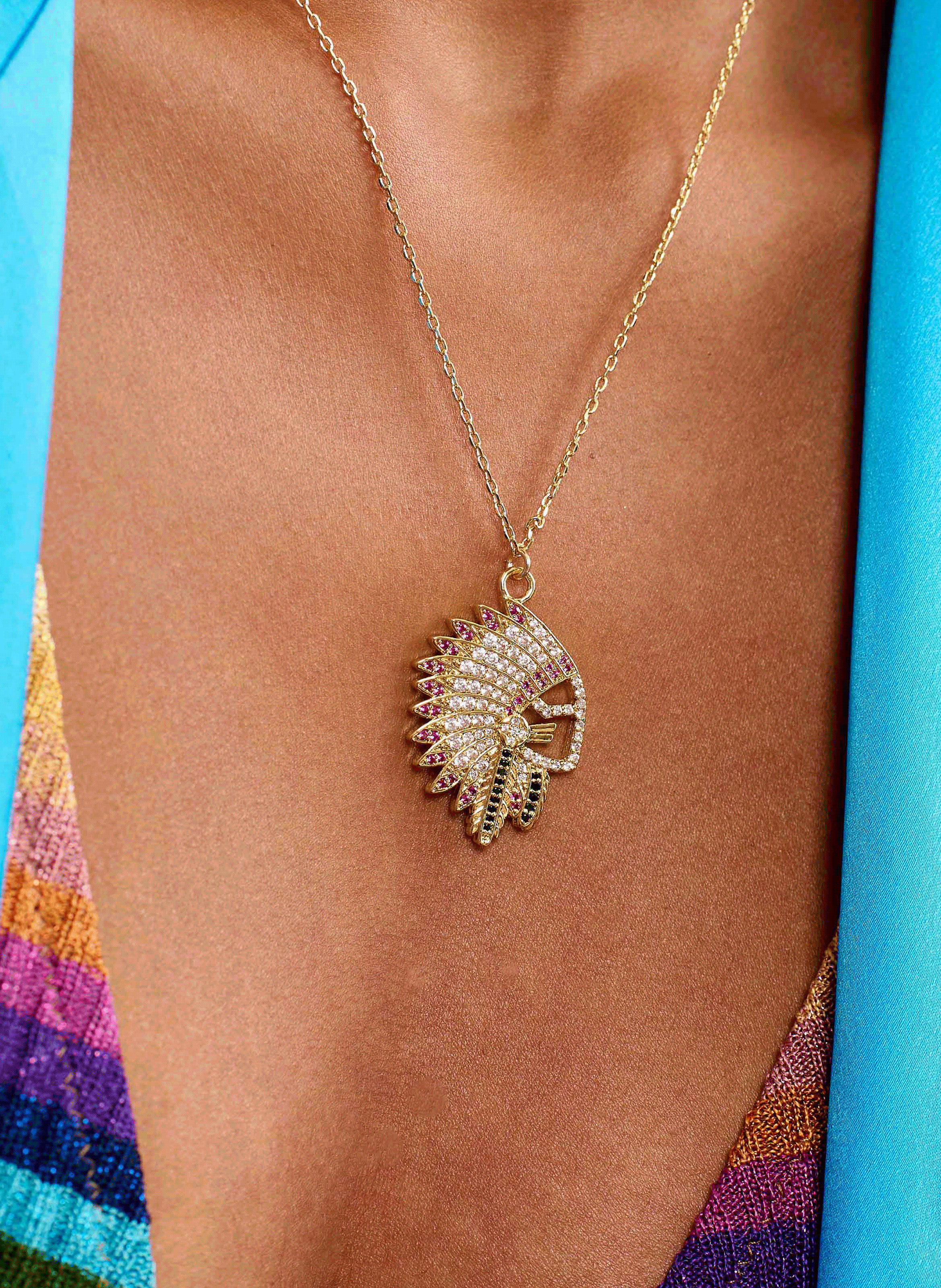 Chain necklace with central rhinestone pendant HIPANEMA Multicolored