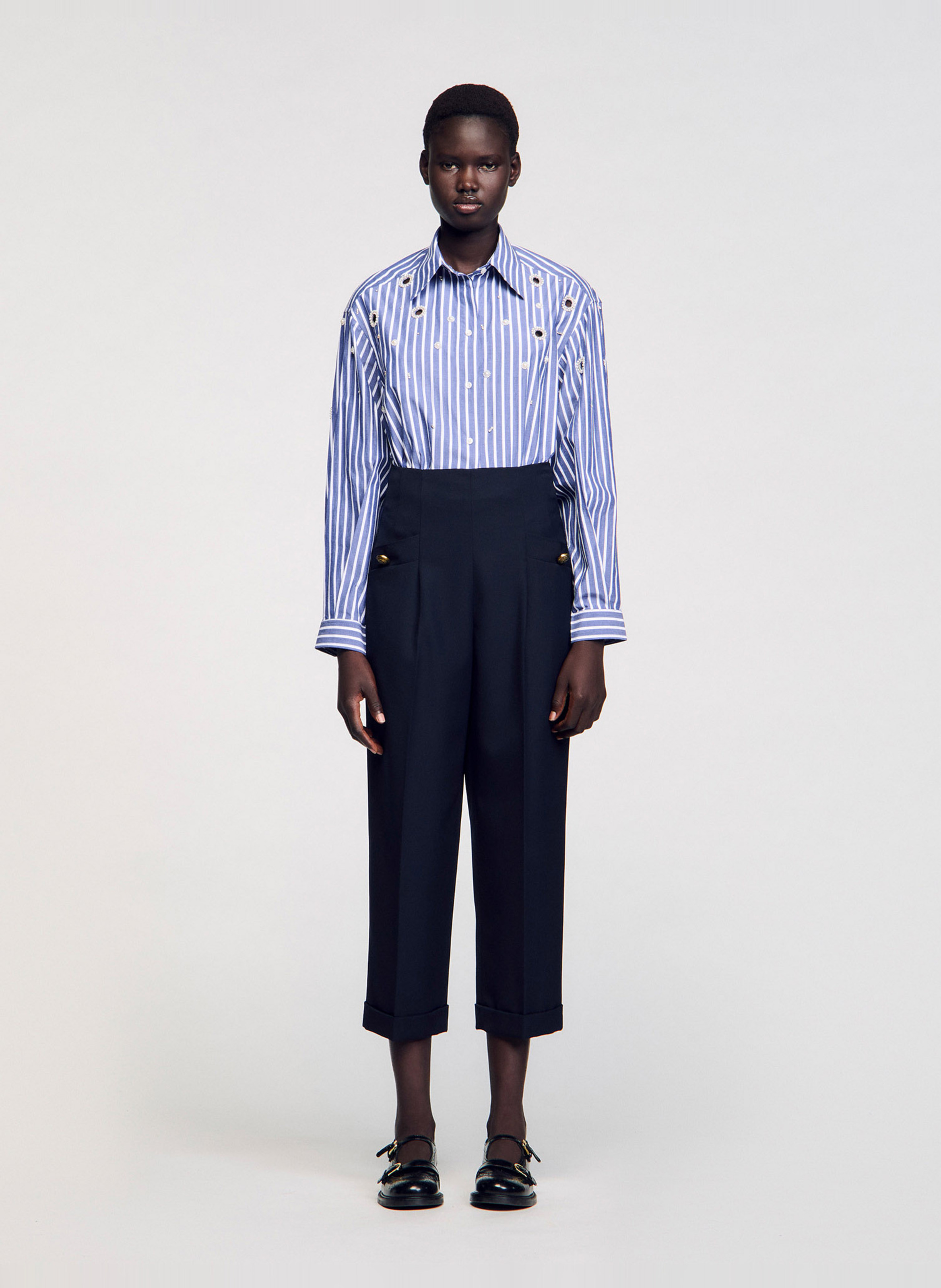 Wide-leg wool-blend pants SANDRO Blue