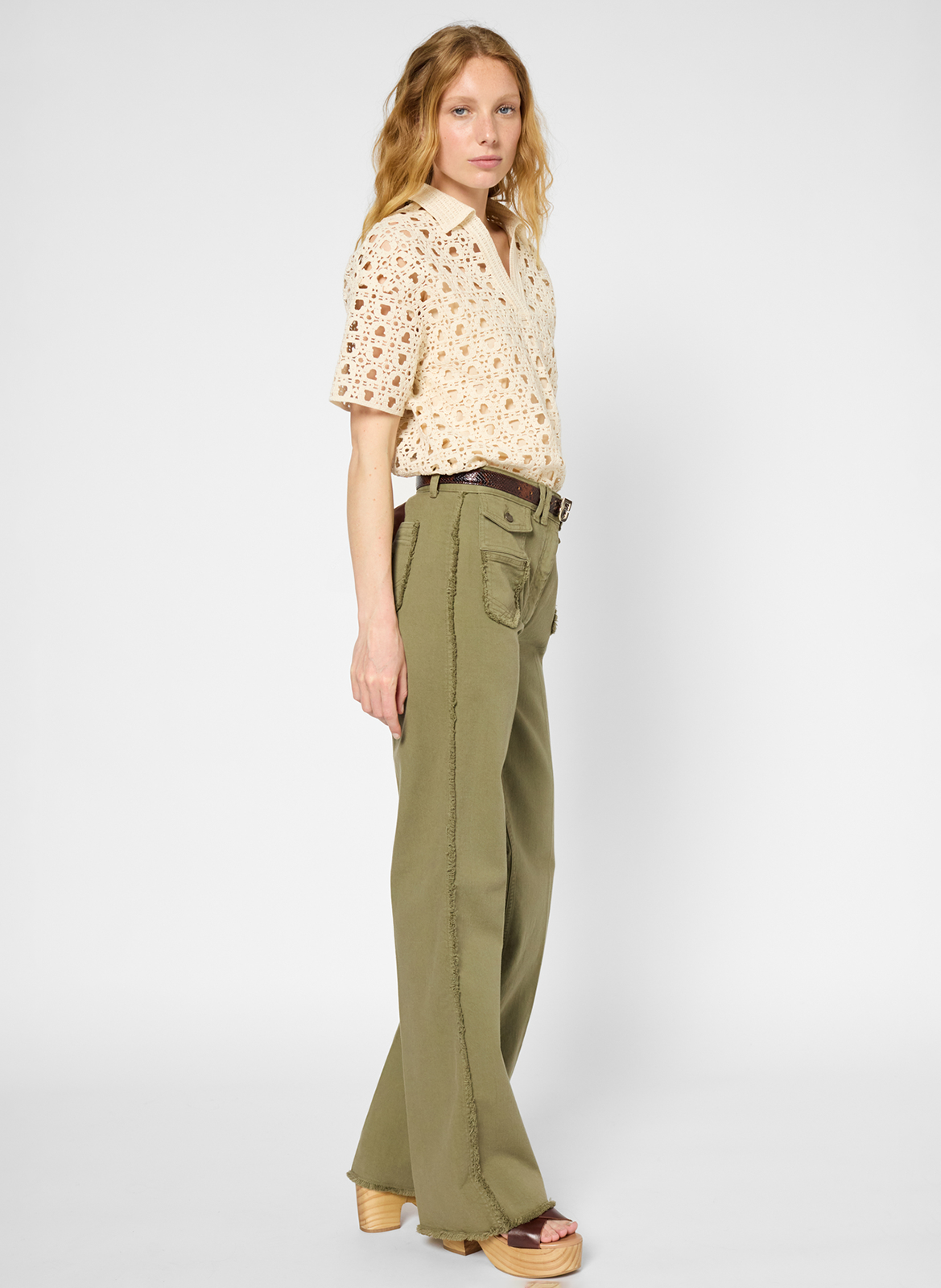 Jean flare en coton mélangé GERARD DAREL Kaki