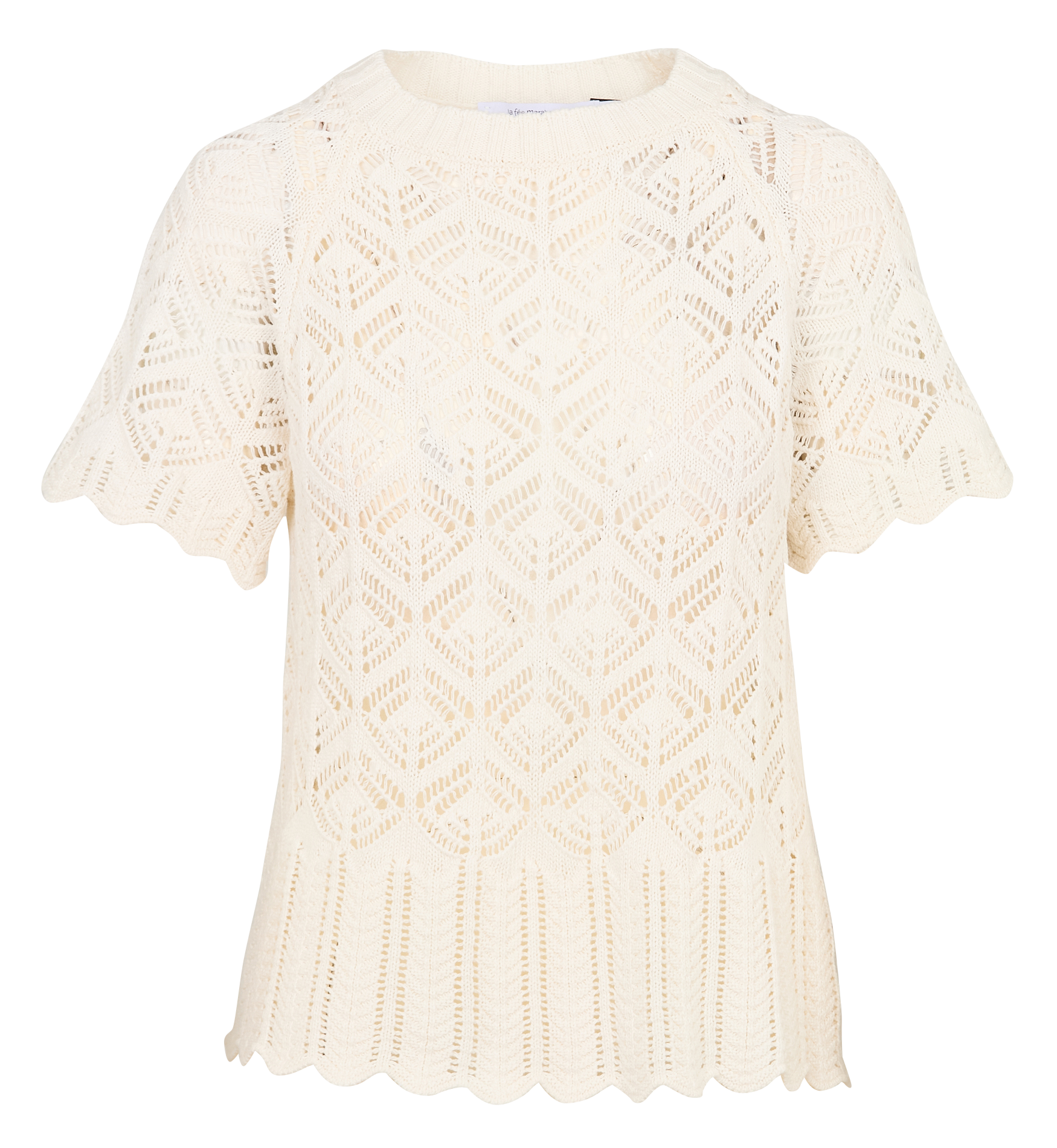Pull col rond en maille ajourée LA FEE MARABOUTEE Blanc