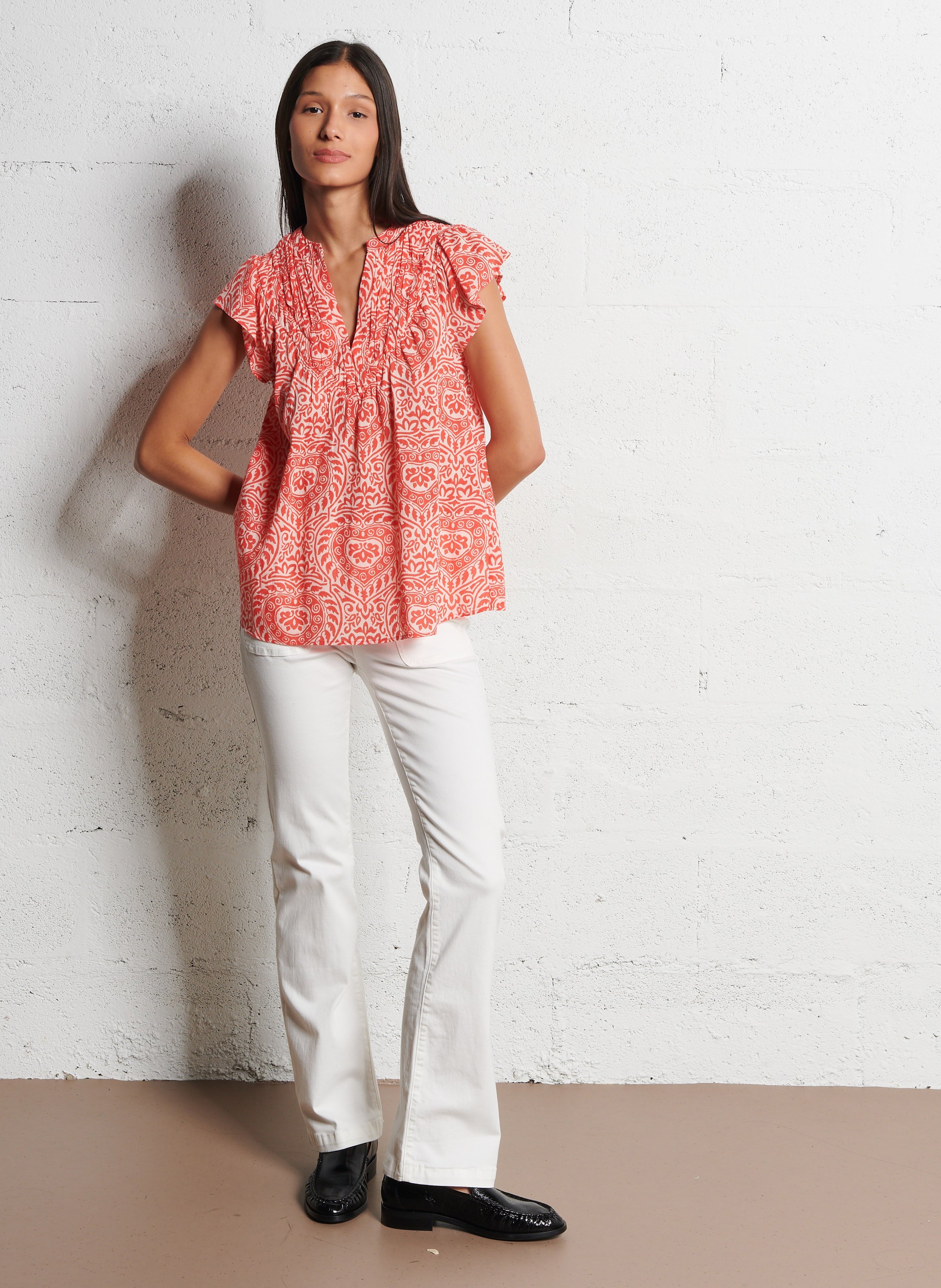 V-neck cotton top MAISON 123 Orange