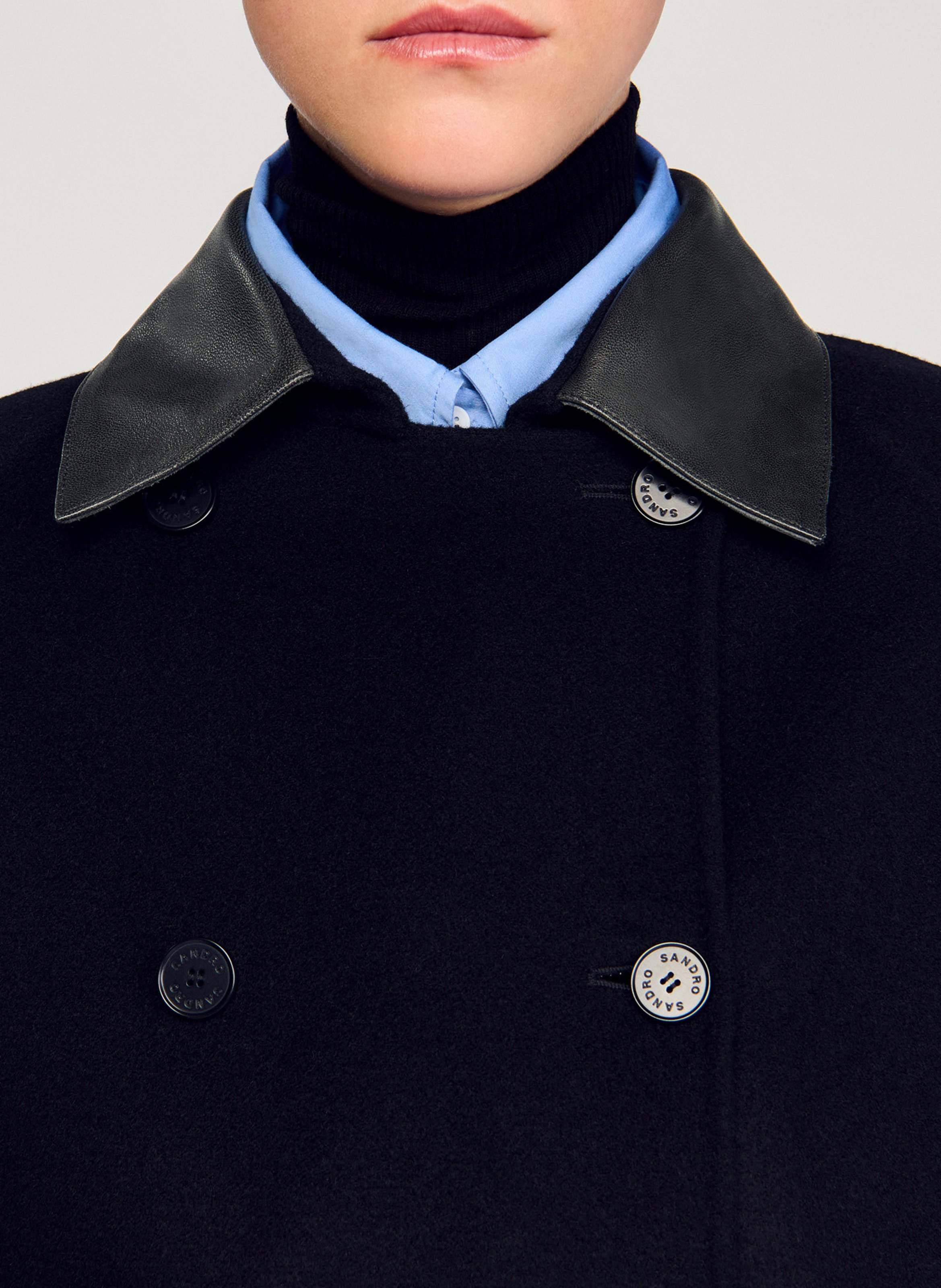 Lange oversized jas van wol SANDRO Zwart