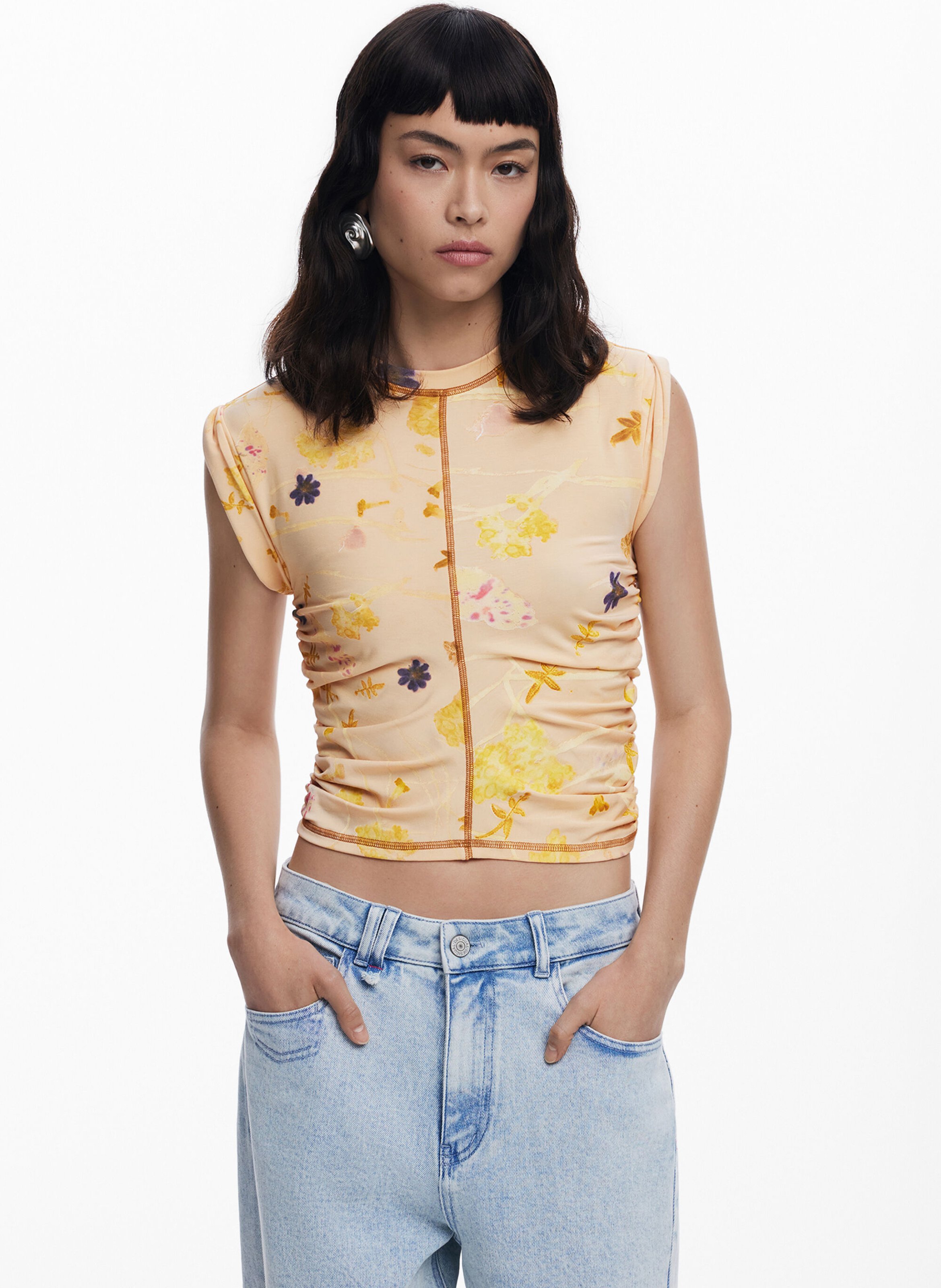 Top sans manches froncé à motifs DESIGUAL Blanc