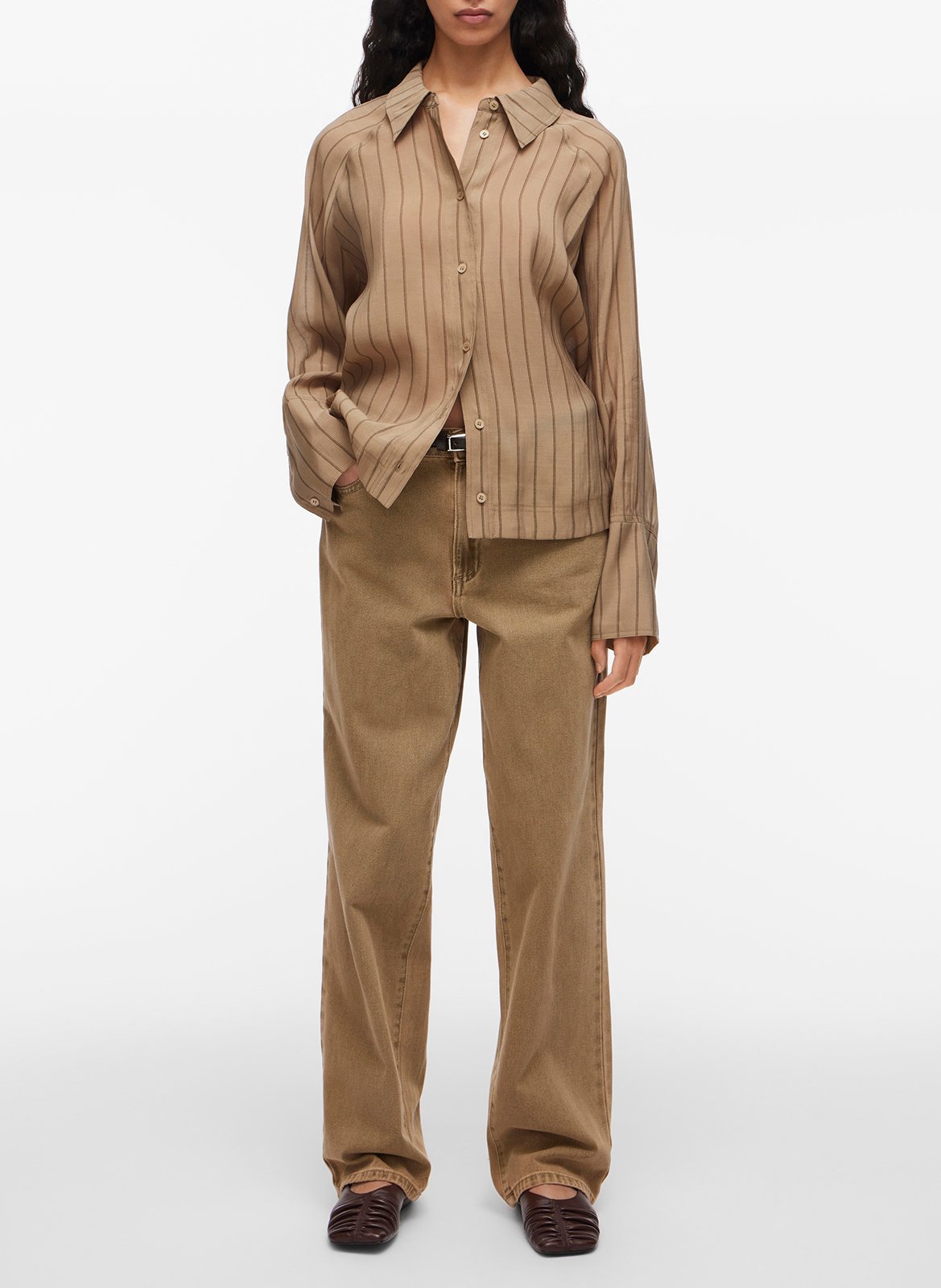 Classic collar striped shirt ROUGE EDIT Brown