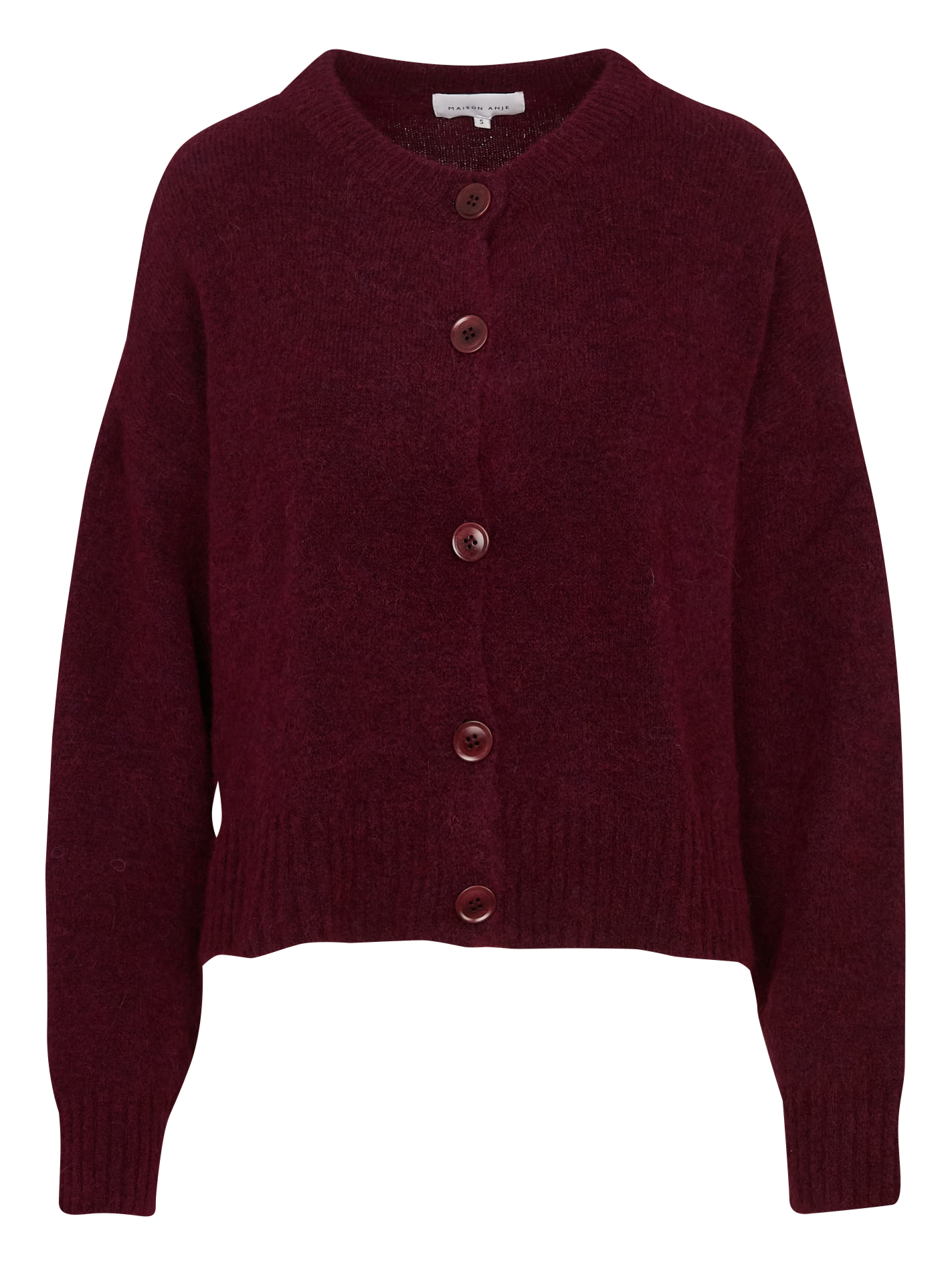 Loose-fit mixed-knit cardigan with round neck MAISON ANJE Plums