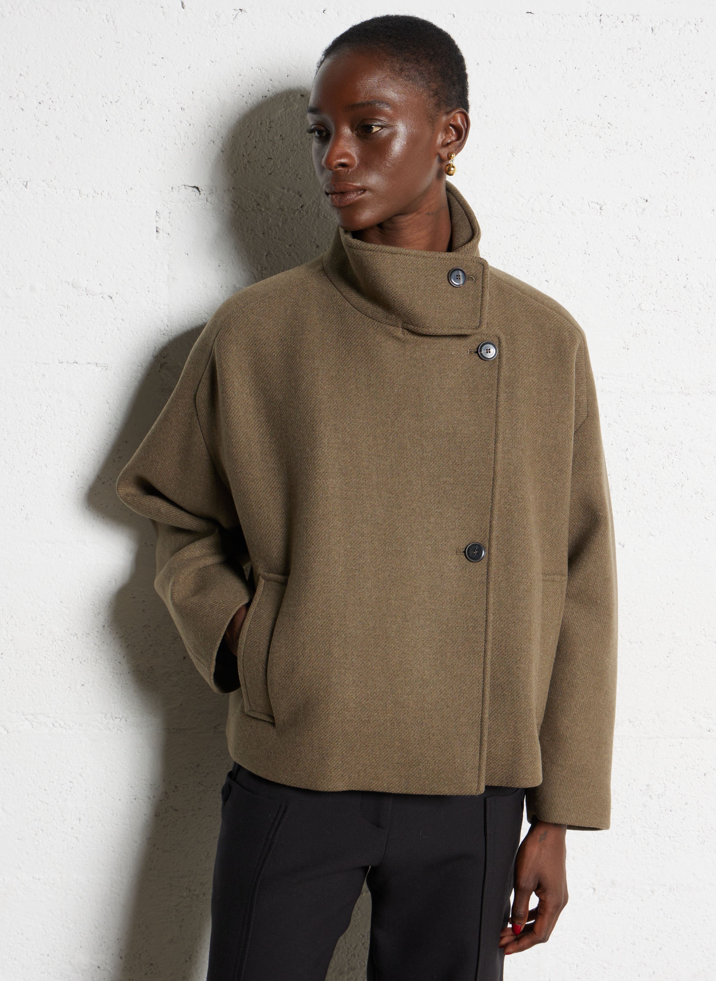 Veste col rond en laine mélangée POMANDERE Vert