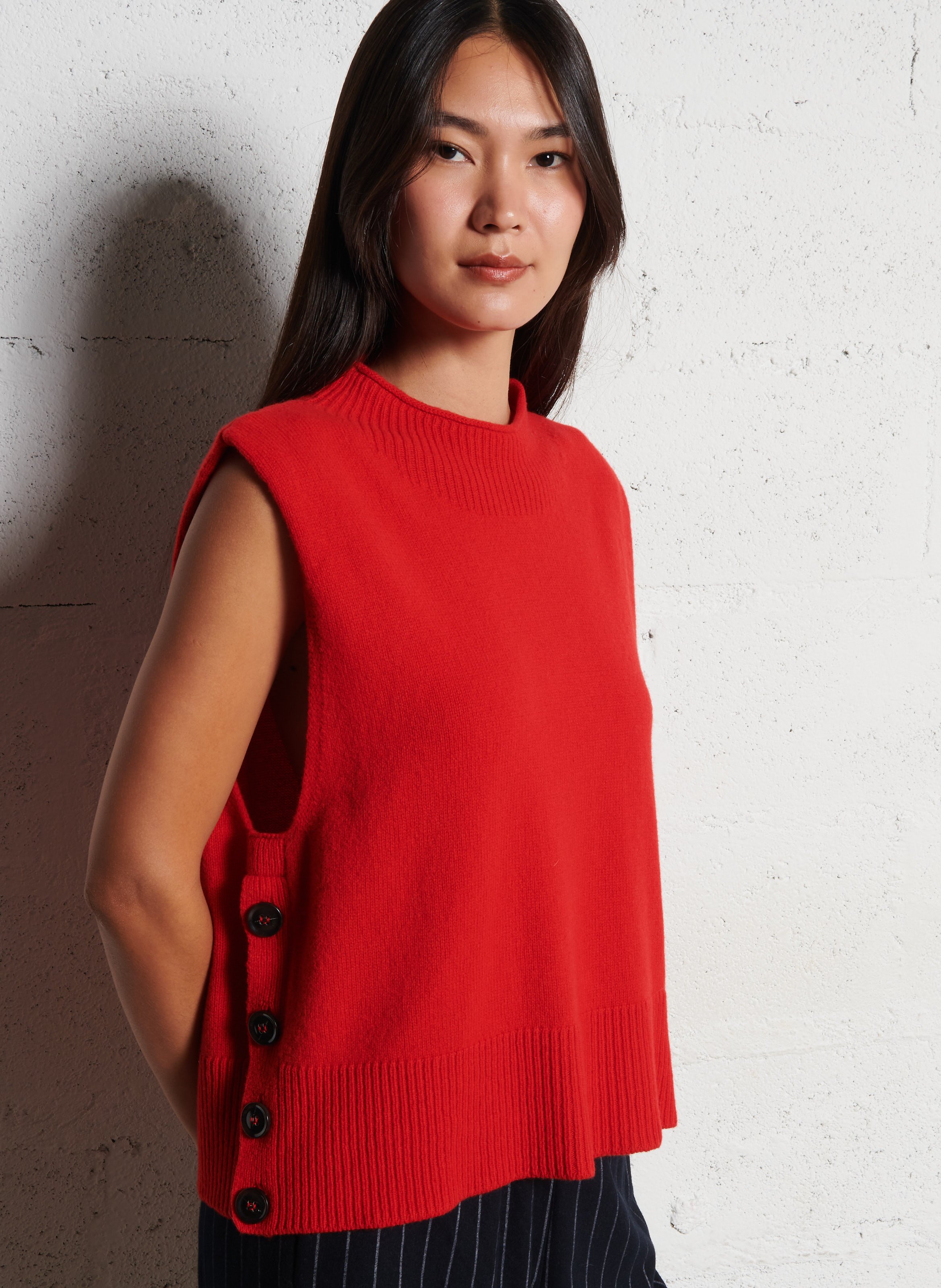 Pull droit sans manches en laine et cachemire MAISON ANJE Rouge