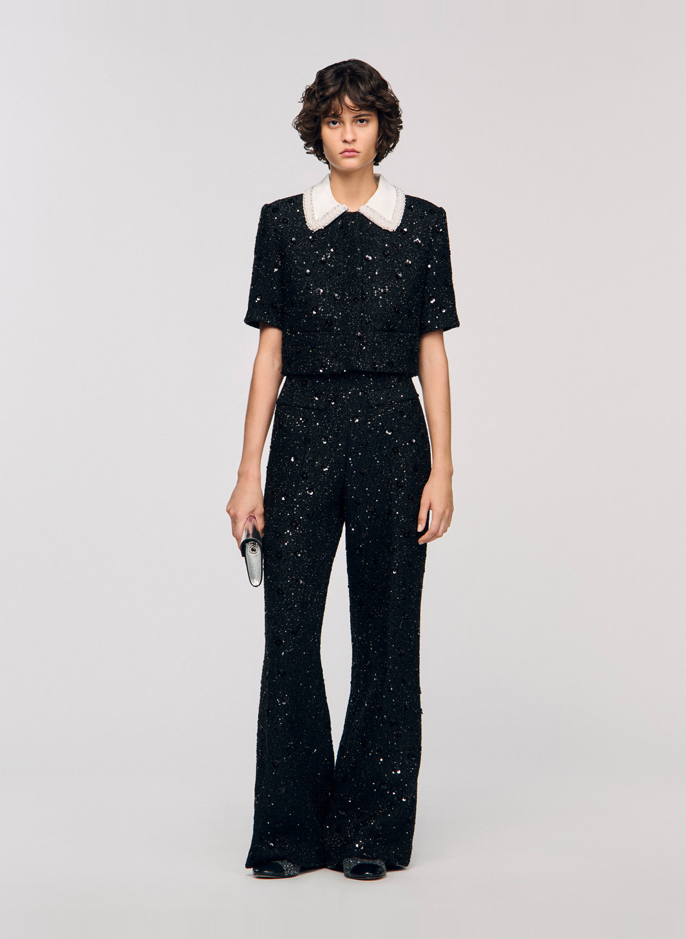 Flared sequin pants SANDRO Black