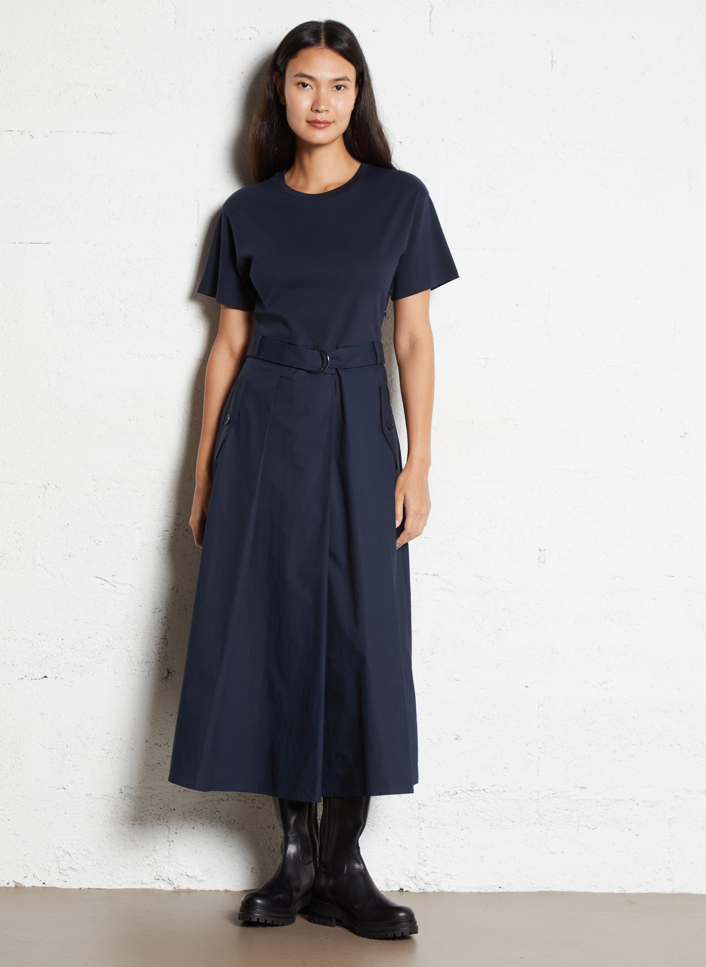 Solid pleated long dress with short sleeves MAX MARA WEEK END Blue