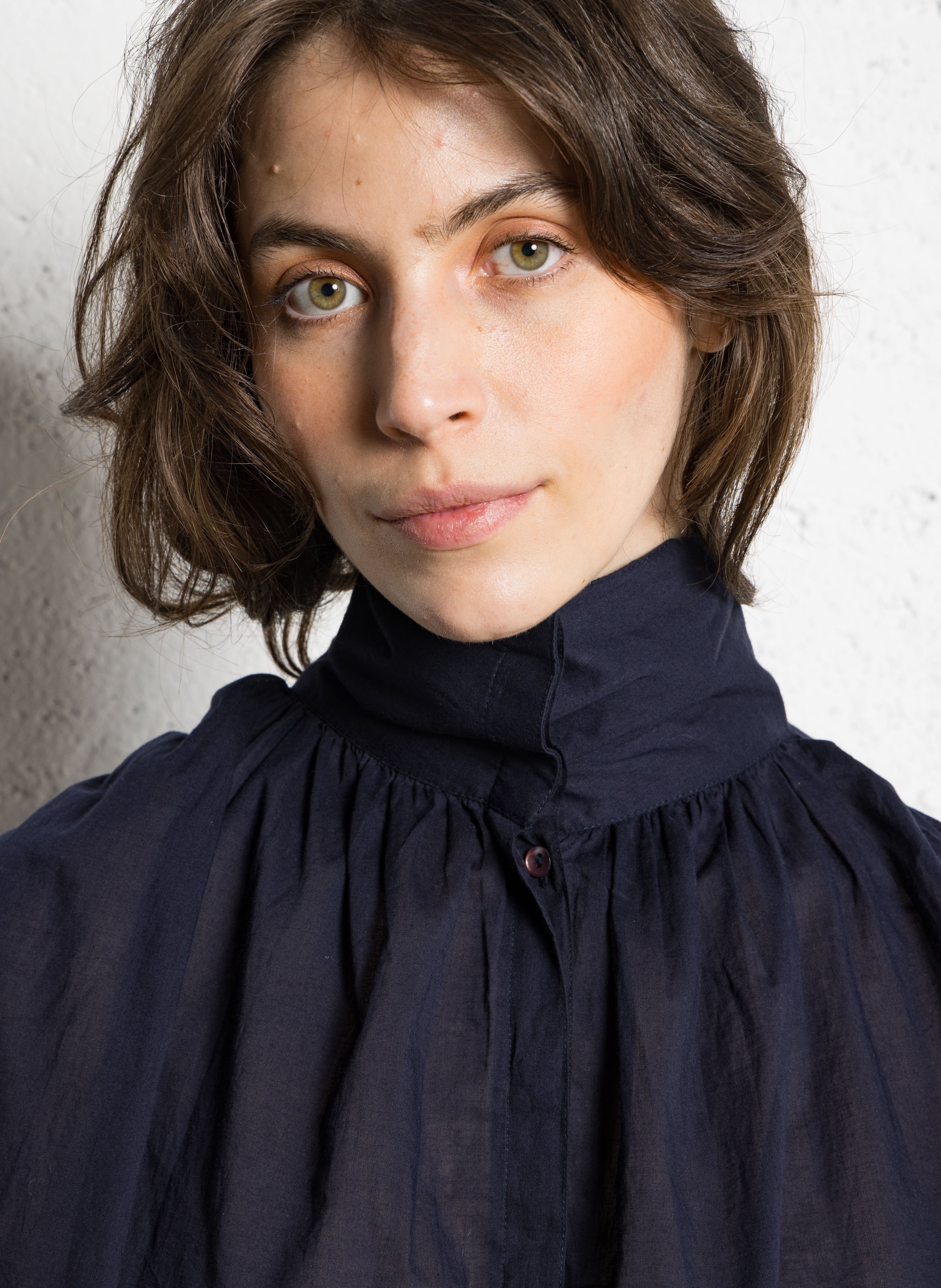 High neck buttoned solid blouse ANTIK BATIK Blue