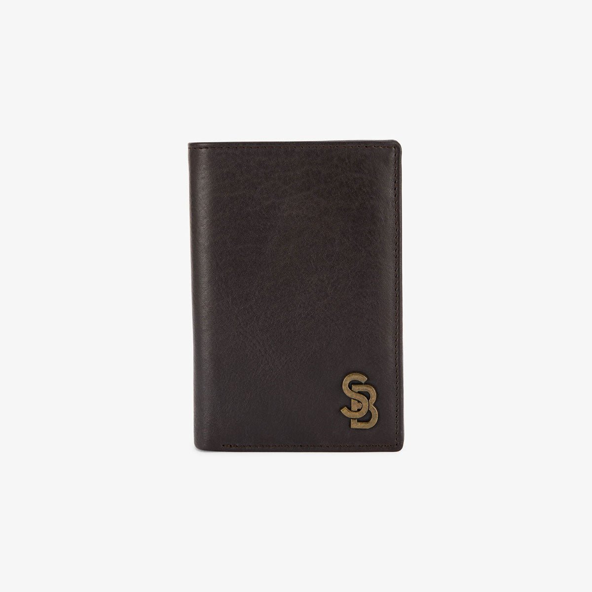 Brown leather wallet with metal logo SERGE BLANCO Brown