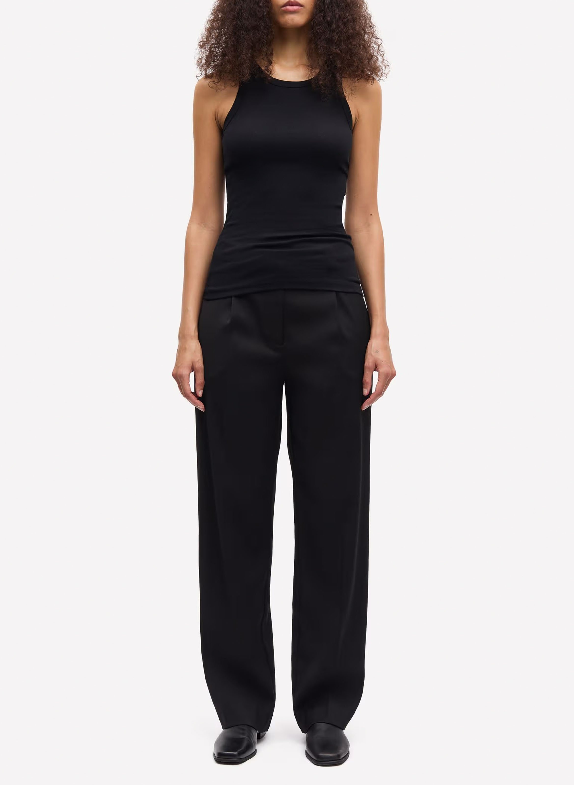 Ribbed organic cotton tank top with round neck SAMSOE SAMSOE Black