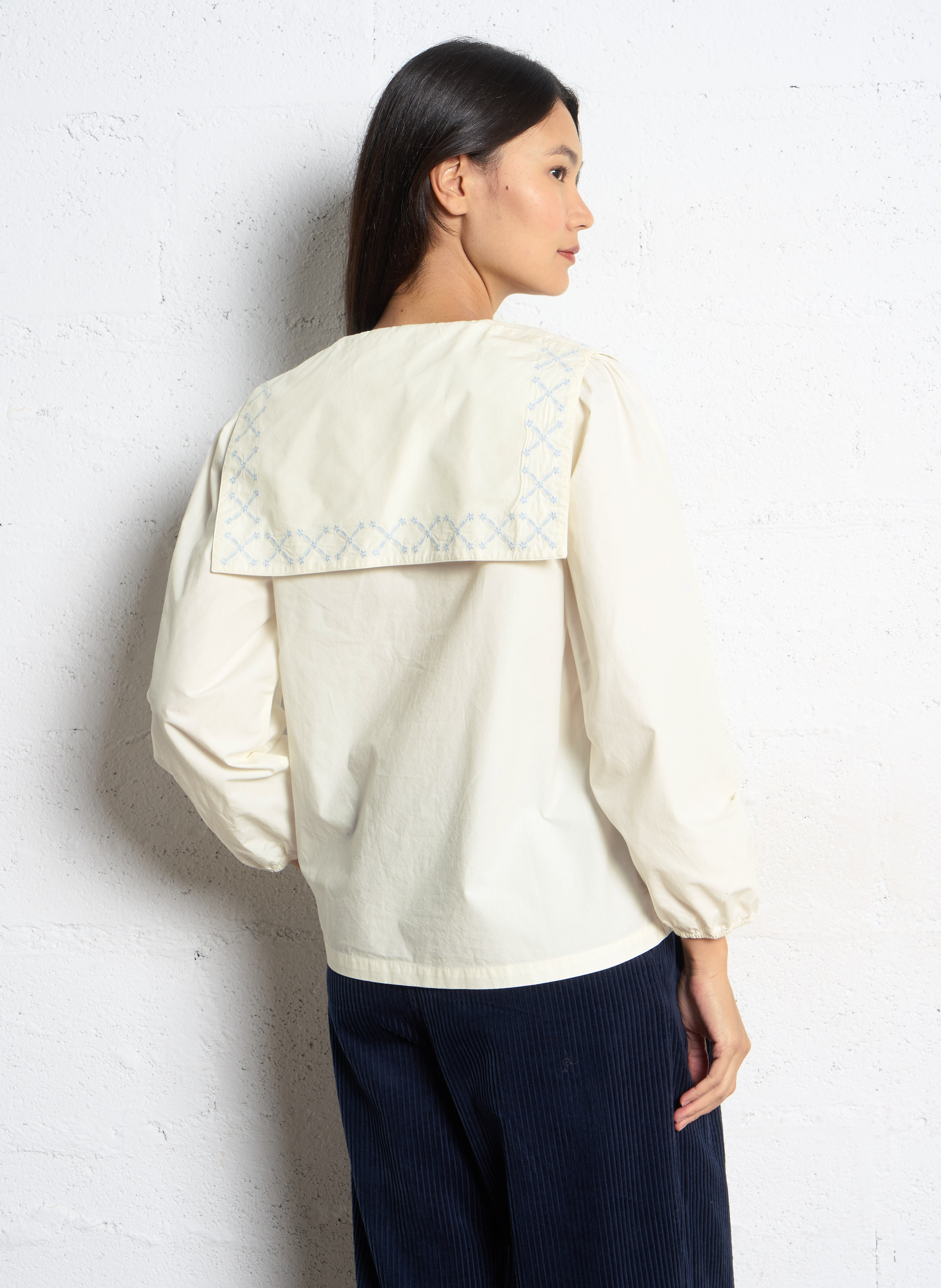 Straight collarless shirt in cotton THE TINY BIG SISTER White