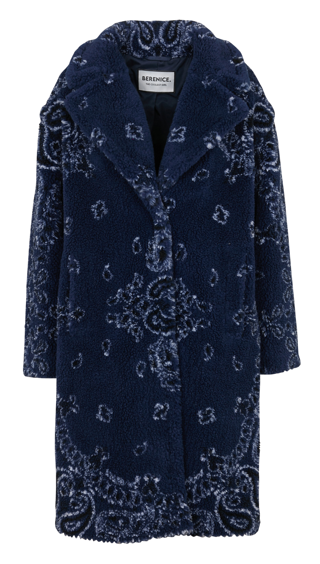 Jas met patroon en kraag in sjaalstijl BERENICE Blauw