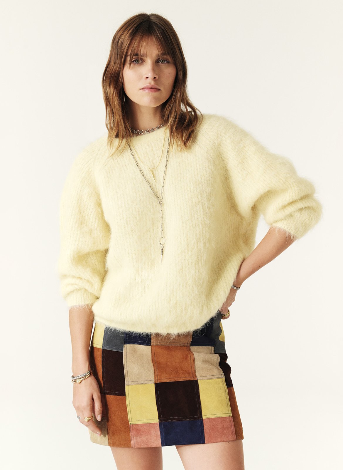 Pull col rond en alpaga mélangée BA&SH Beige