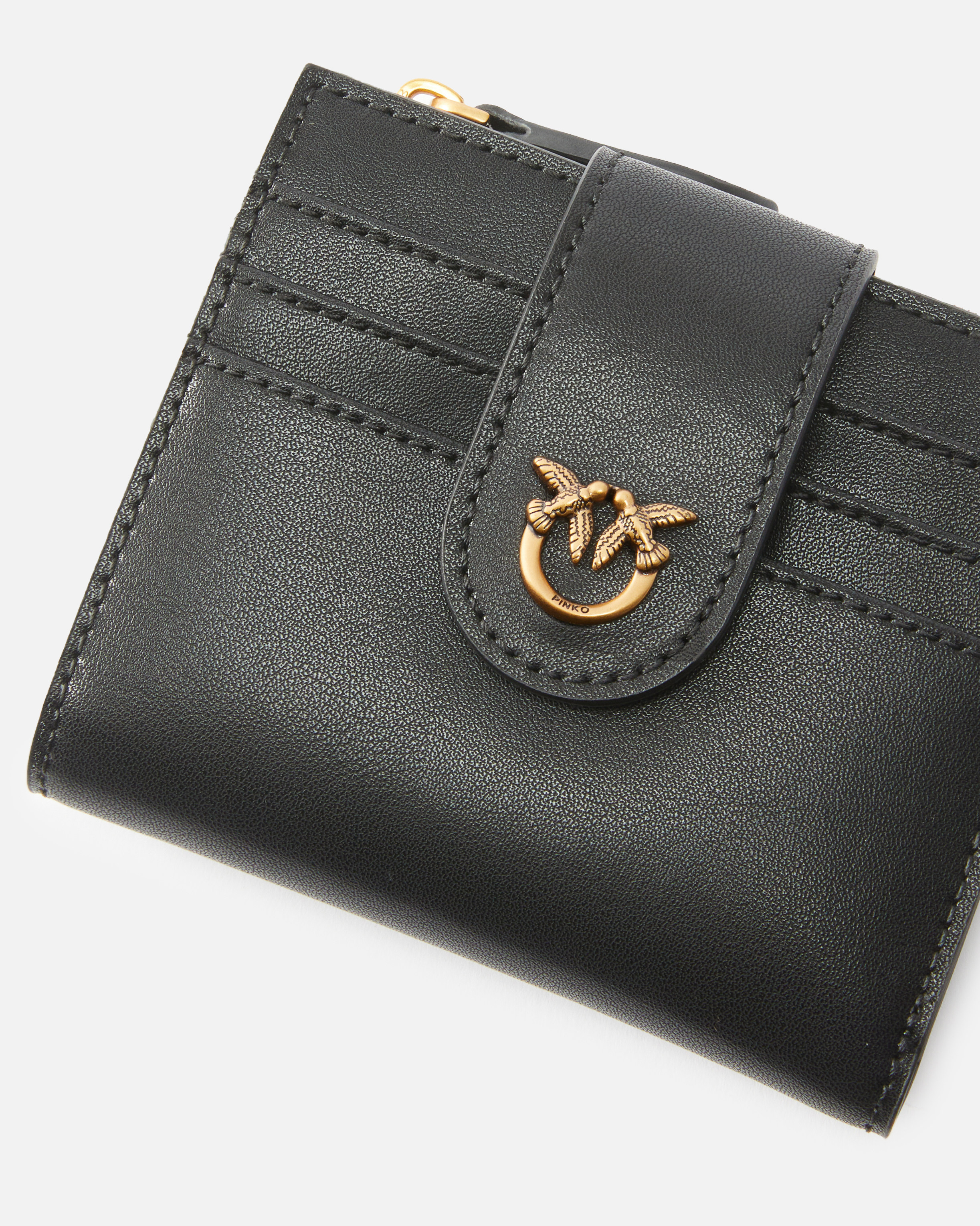 Small smooth leather wallet with logo | Black PINKO Women