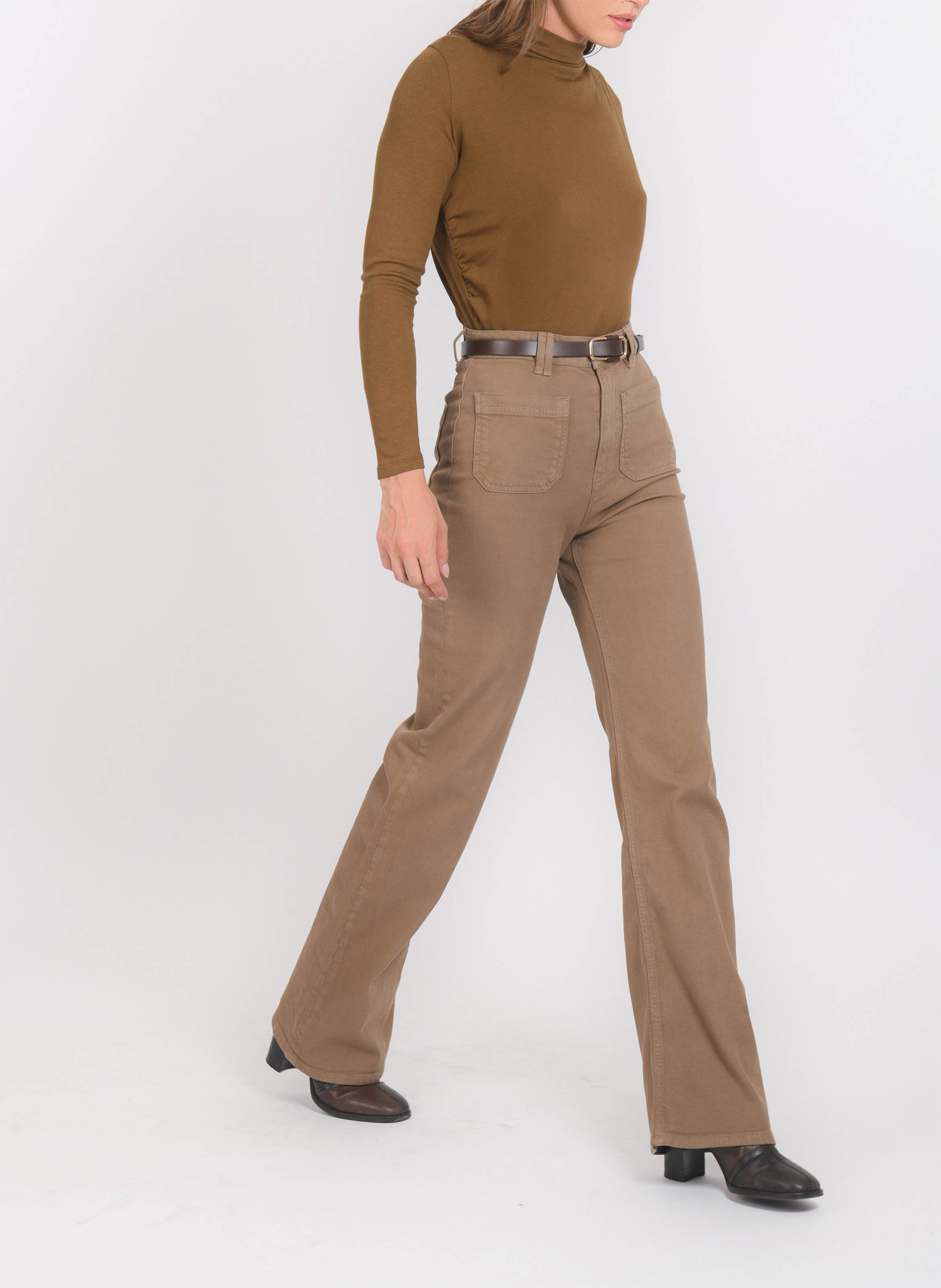 Pantalon flare uni taille haute KOOKAI Marron