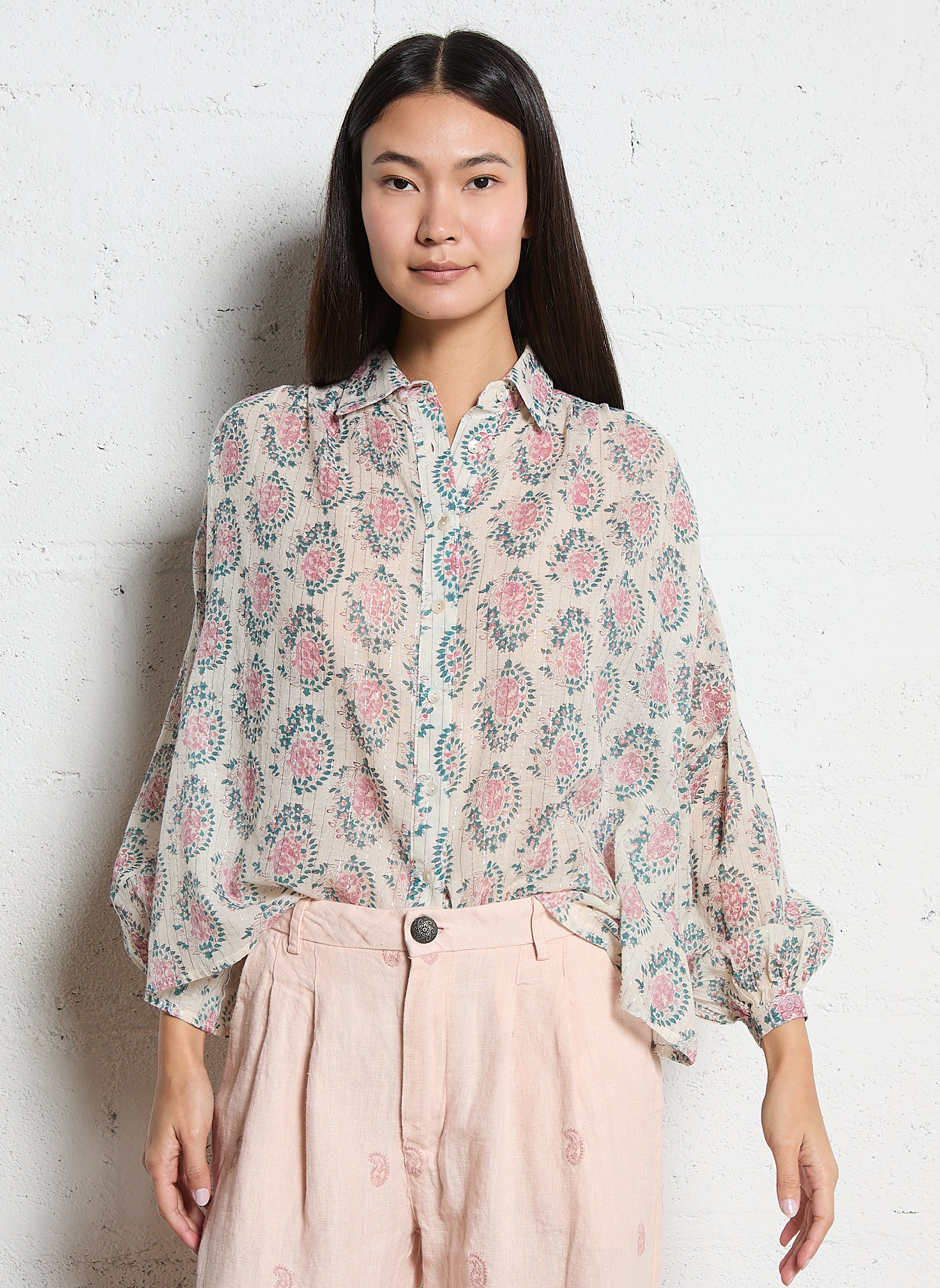 Chemise oversize col classique en coton mélangé MAISON HOTEL Rose