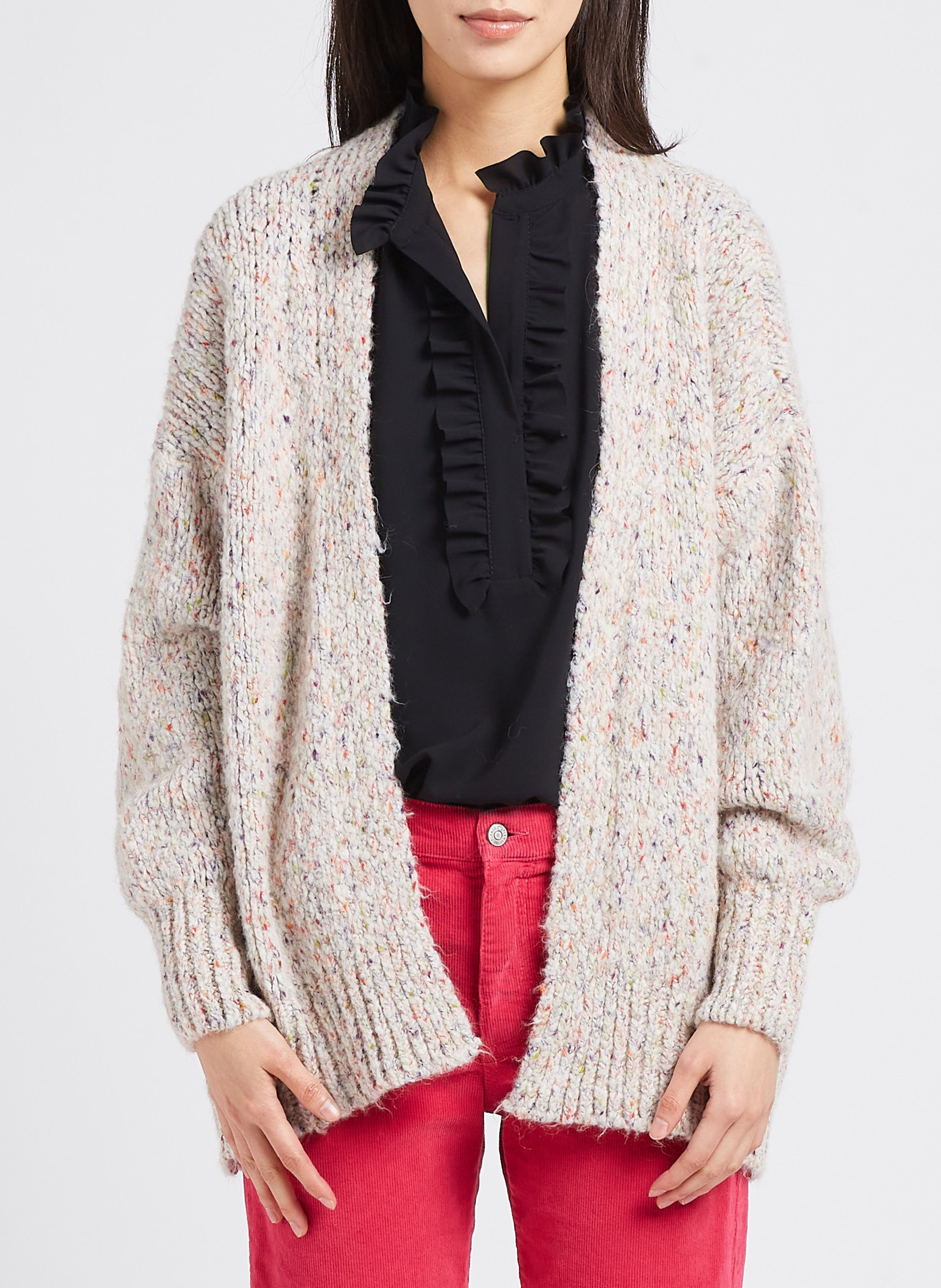 Braided knit waterfall cardigan PLEASE Beige