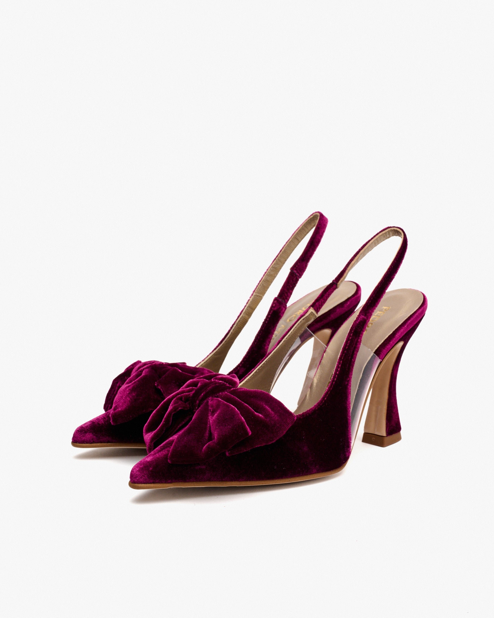 Burgundy velvet ankle-strap heels. PEDRO MIRALLES Red