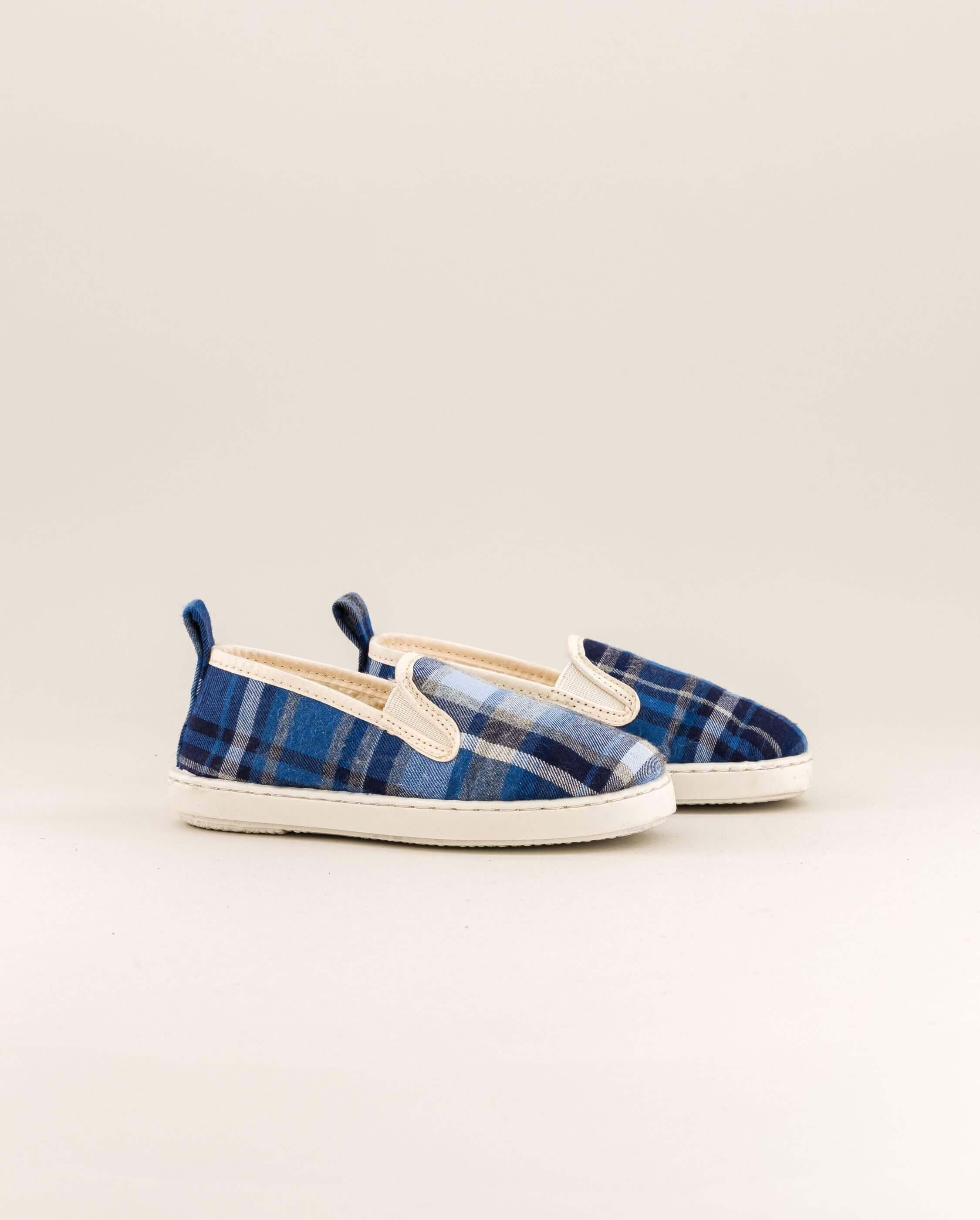 Chausson enfant coton, tartan bleu ANGARDE Bleu