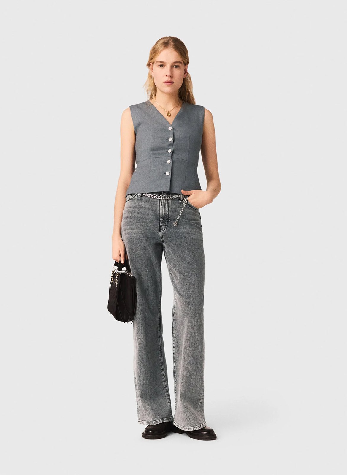 Mouwloos vest met V-hals MAJE Grijs