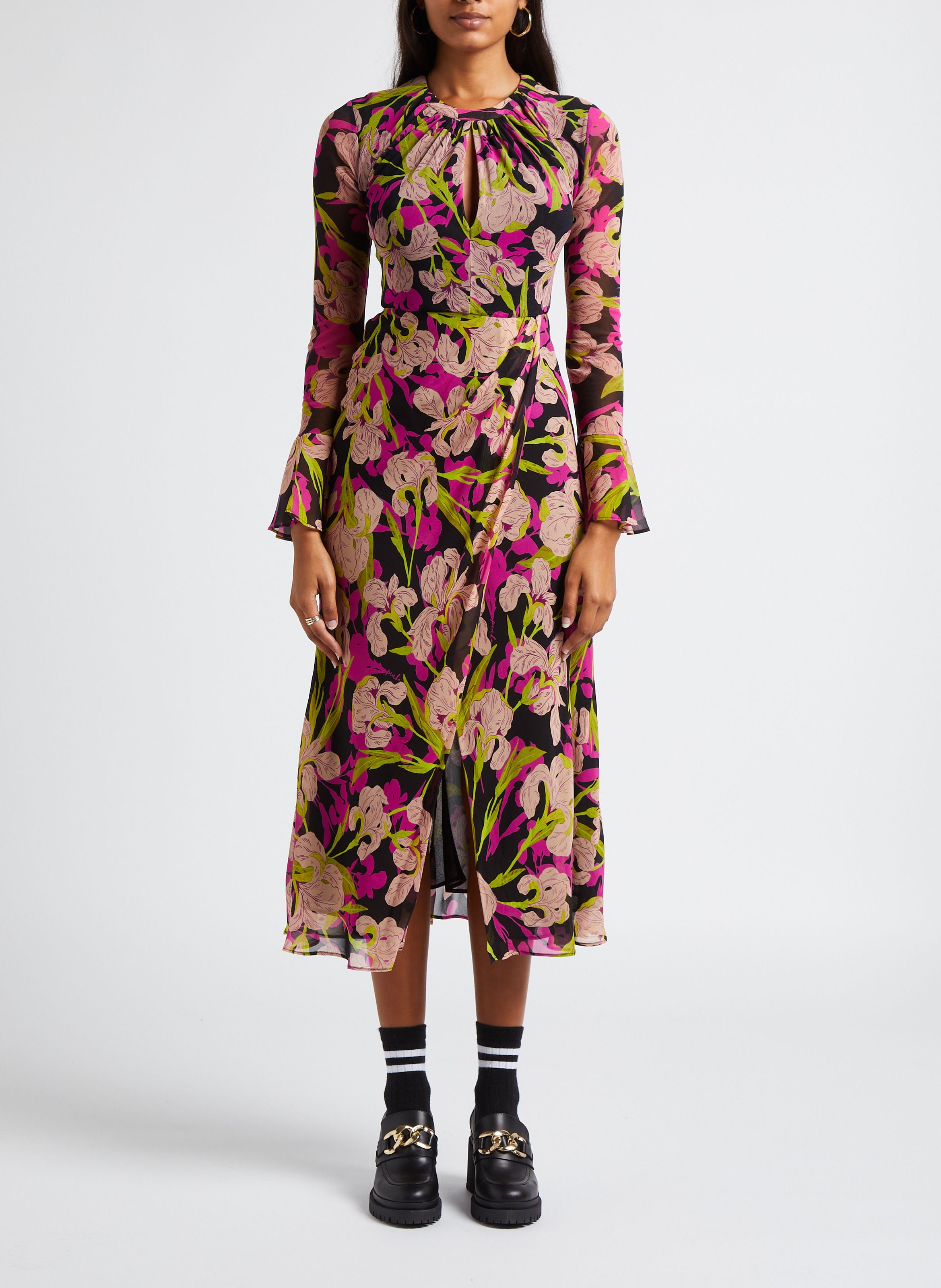 Lange jurk met ronde hals en print PINKO Veelkleurig