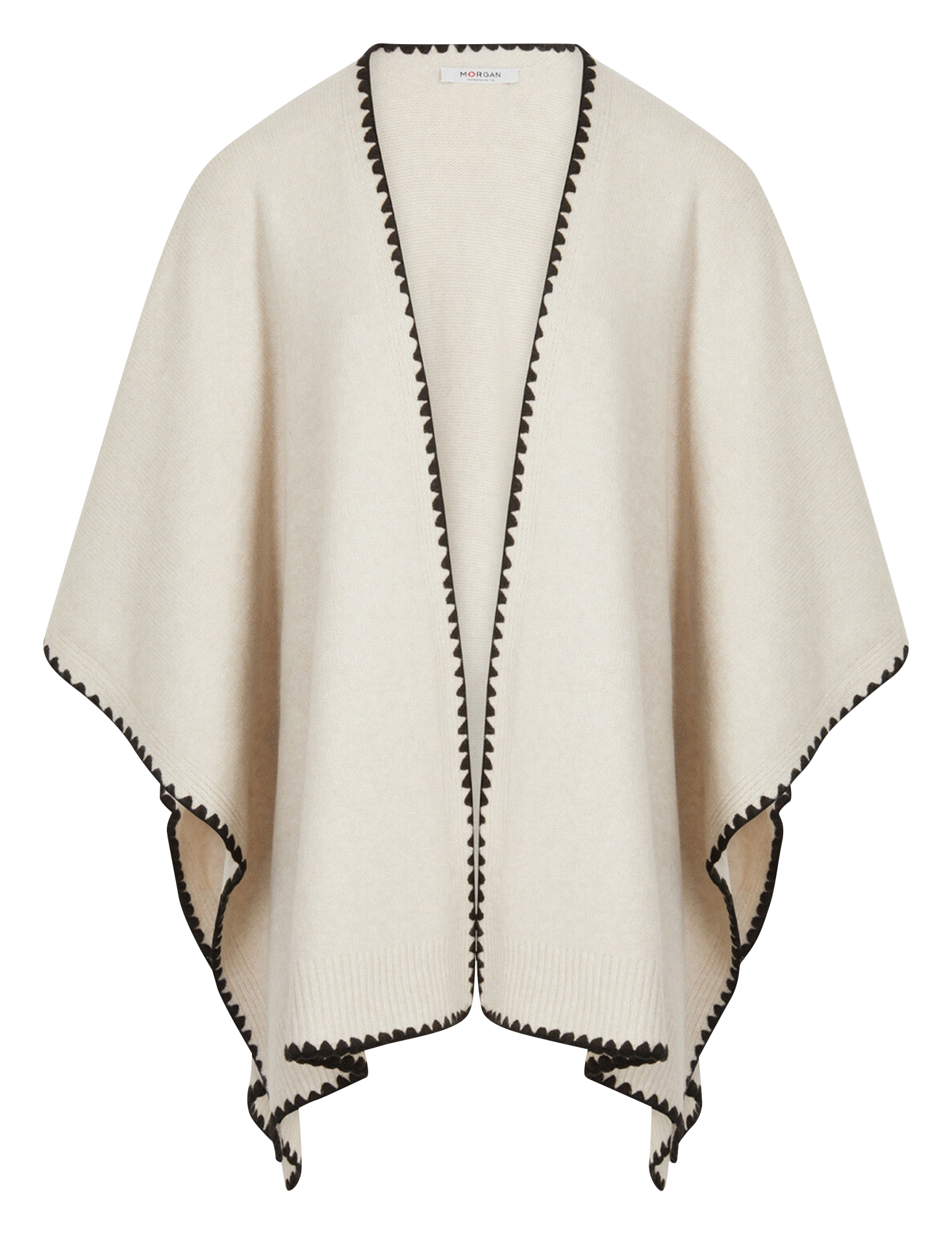 Poncho ample uni à bords contrastés MORGAN Beige