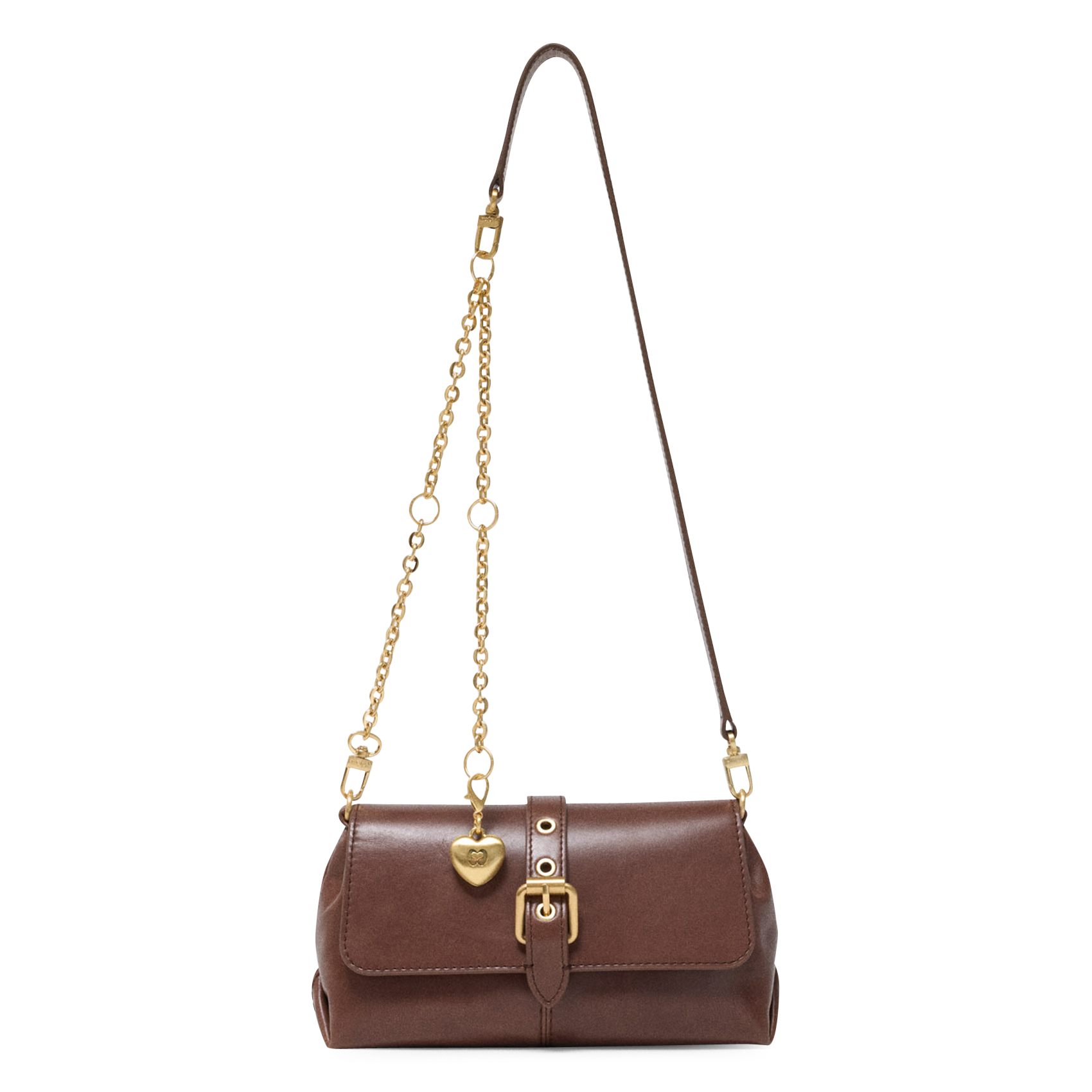 Sac bandoulière à rabat en cuir MAJE Marron