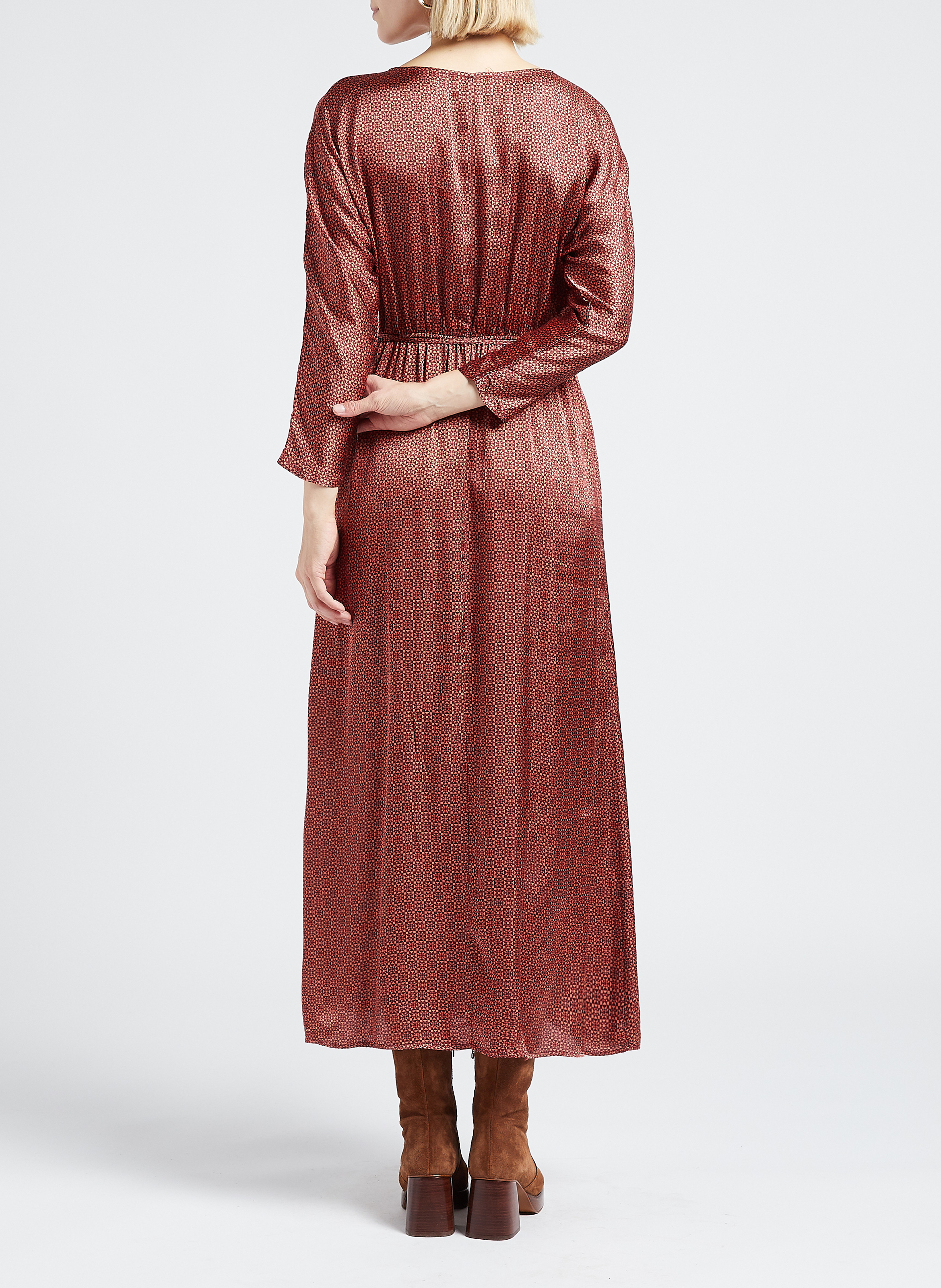 Robe midi col V imprimée  GRACE ET MILA Marron