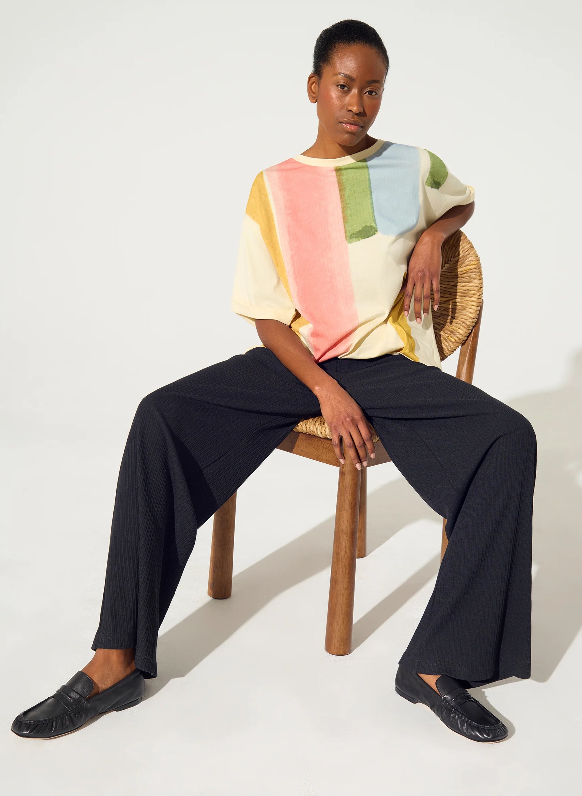 Pantalon large élastiqué uni  ACOTE Noir