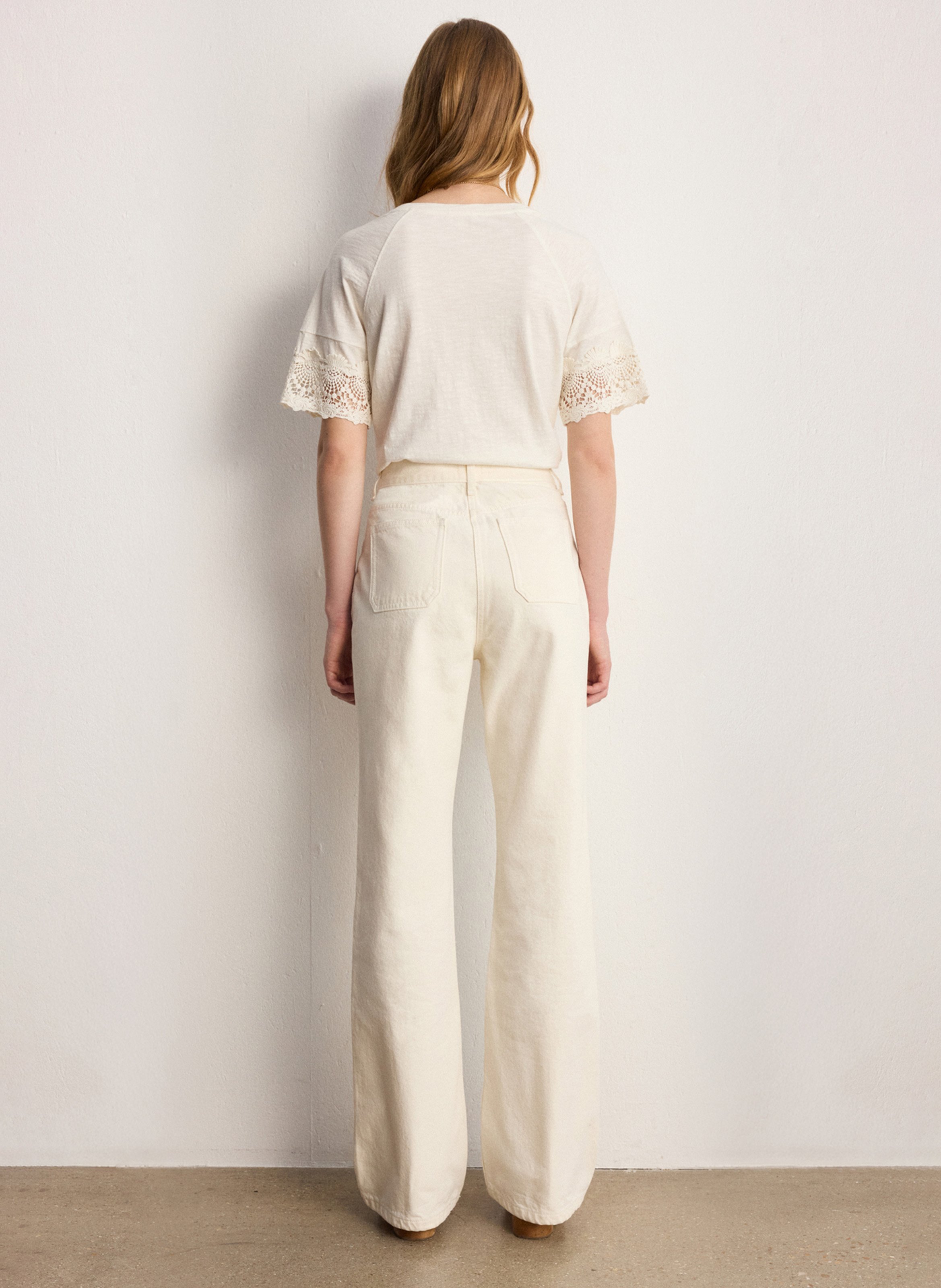 Jean flare en coton mélangé PABLO Beige