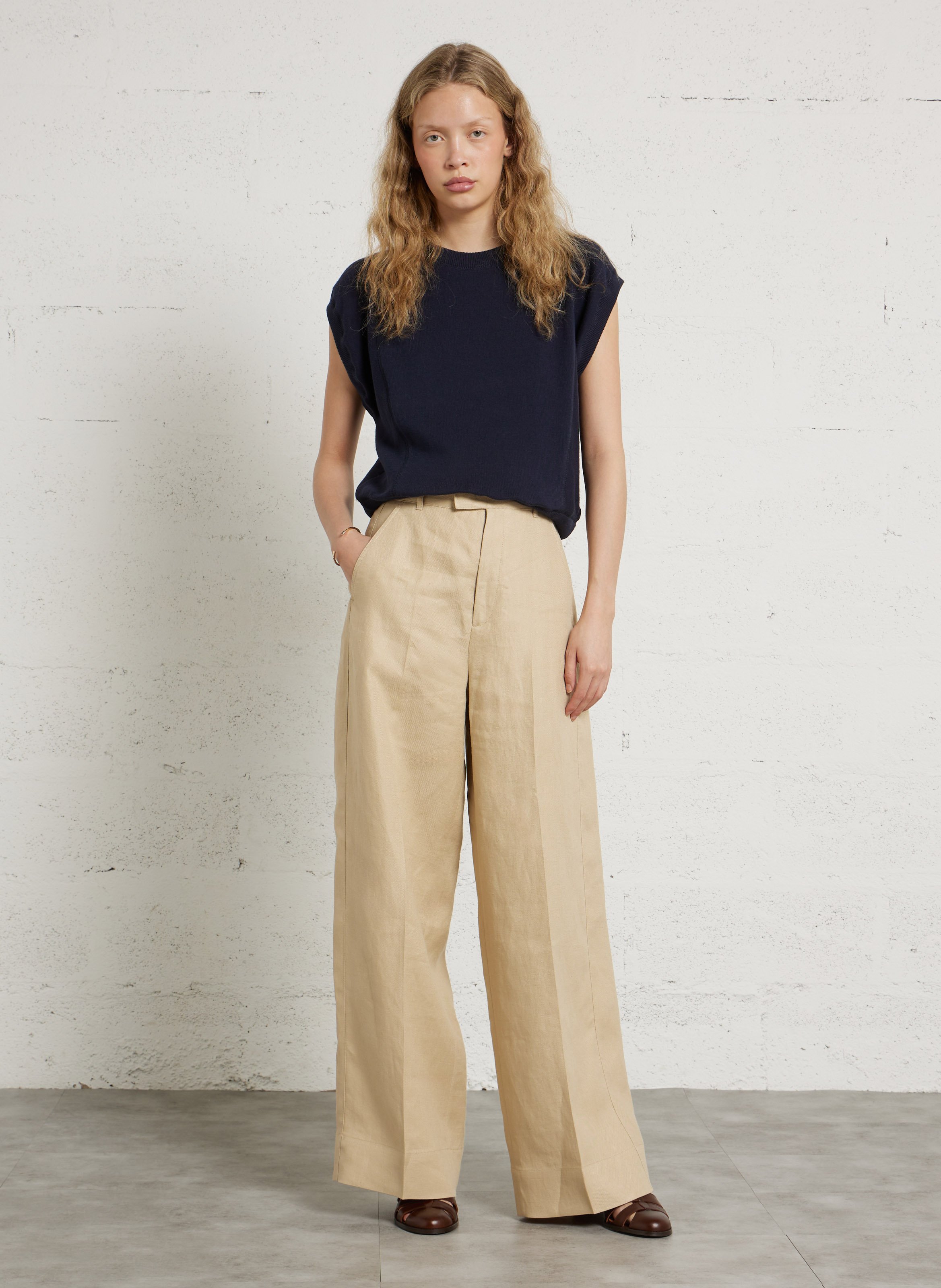 Rechte linnen pantalon SOEUR Beige