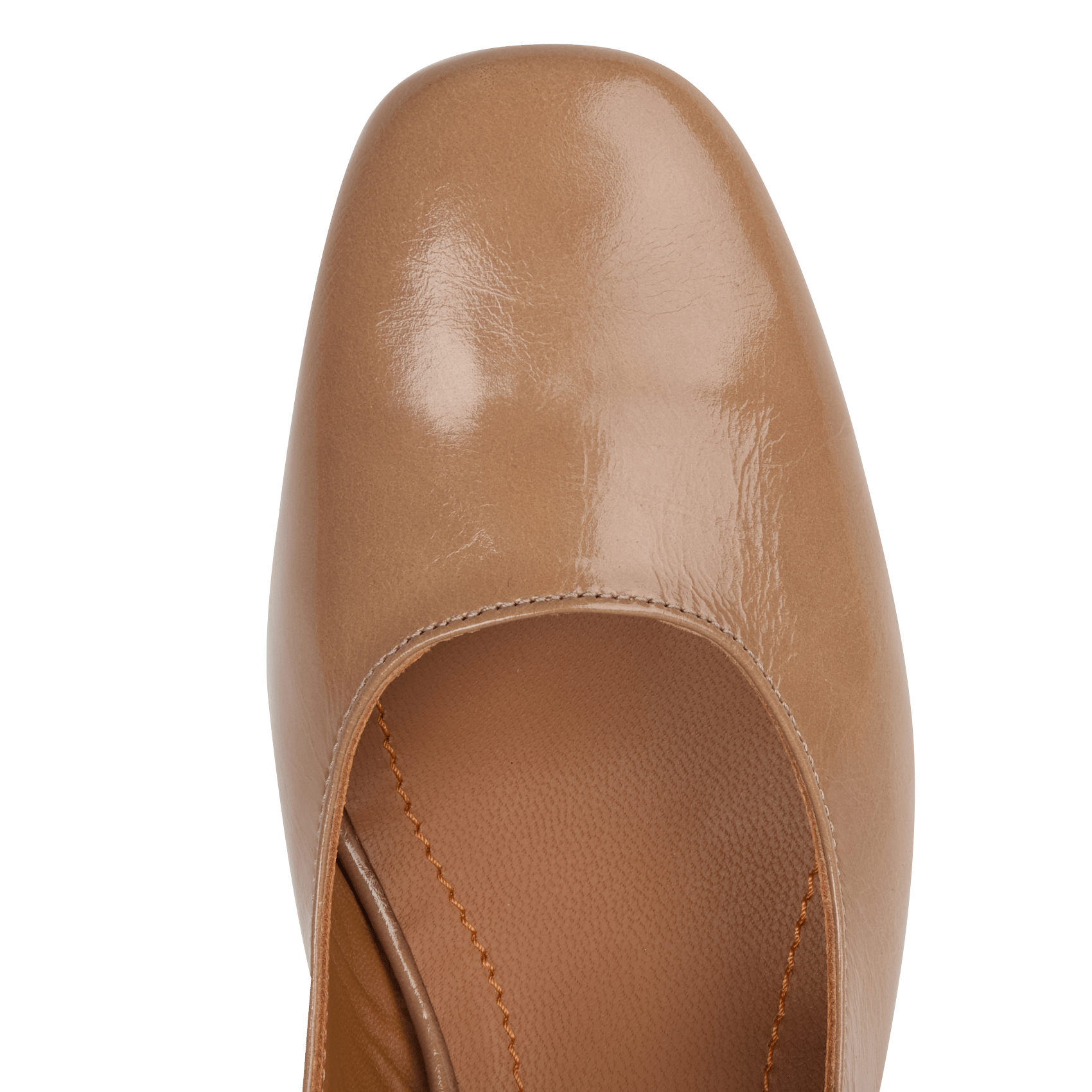 Sandales à petits talons vernies en cuir Beige