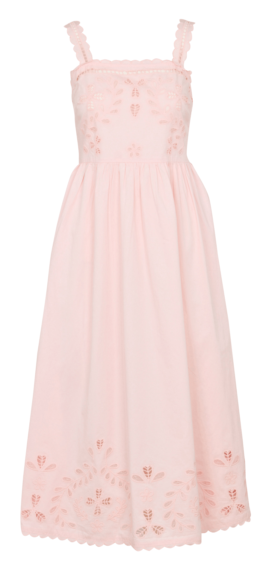 Vestido largo de cuello recto en algodón BERENICE Rosa