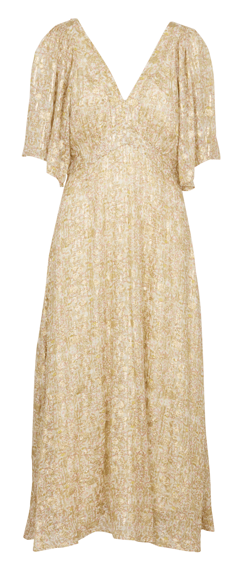 Lange jurk met V-hals en print MAISON 123 Goudkleurig