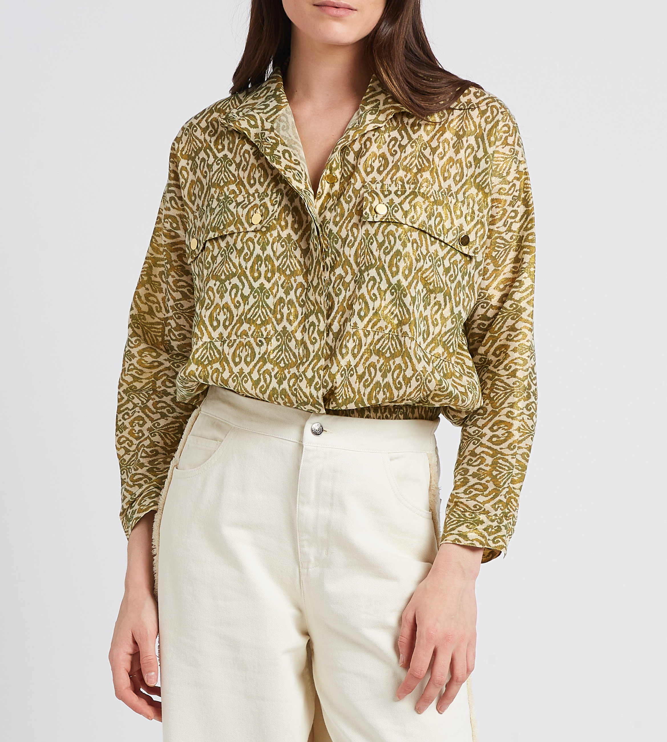 Straight high-neck printed cotton jacket LA PETITE ETOILE Khaki