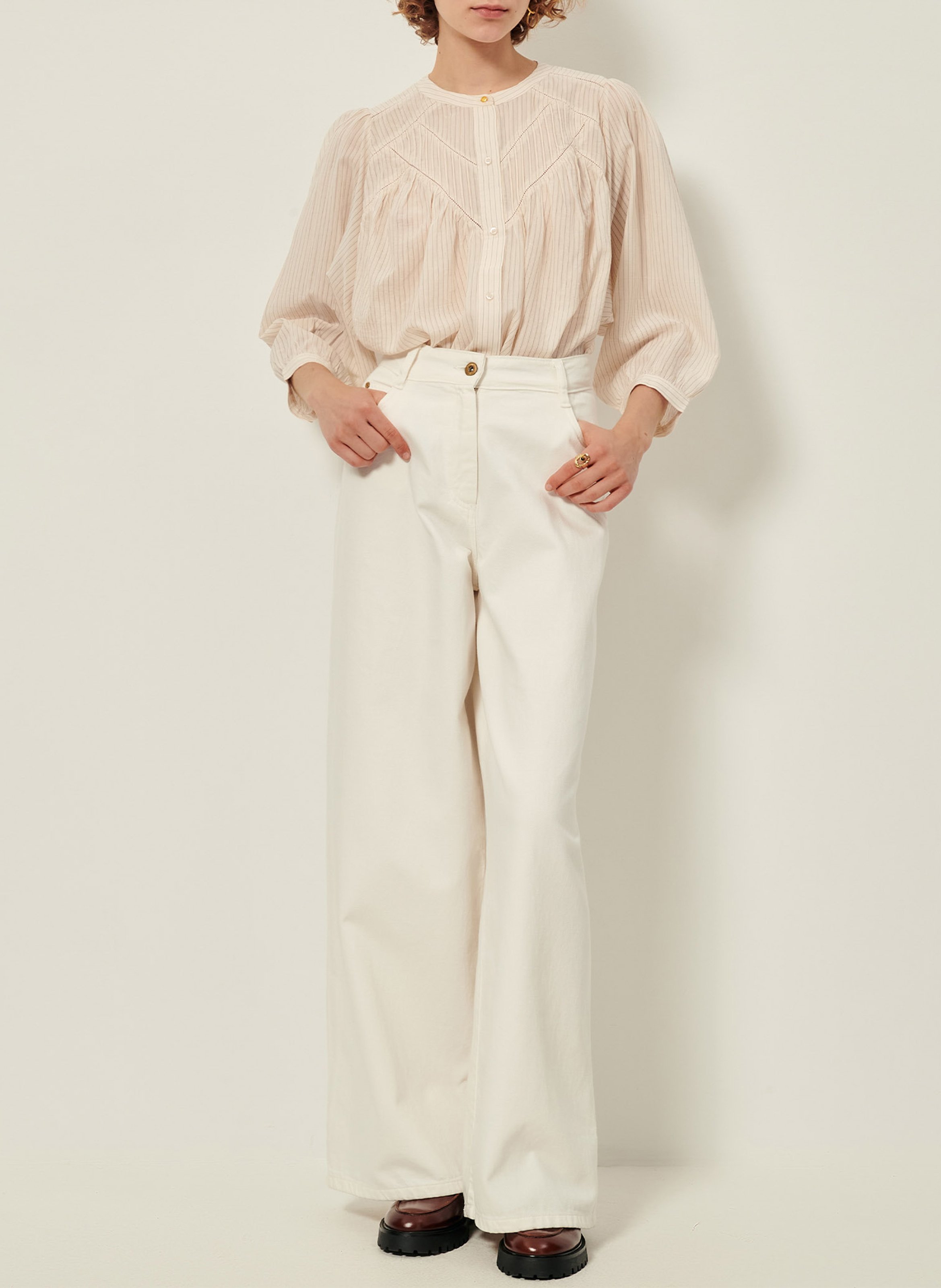Chemise ample col mao en coton mélangé SESSUN Beige